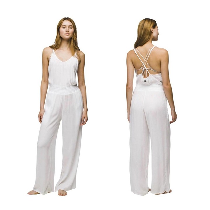 NWT Prana Jumpsuit Womens Xsmall White Wideleg Sleeveless Beach Coverup Swim