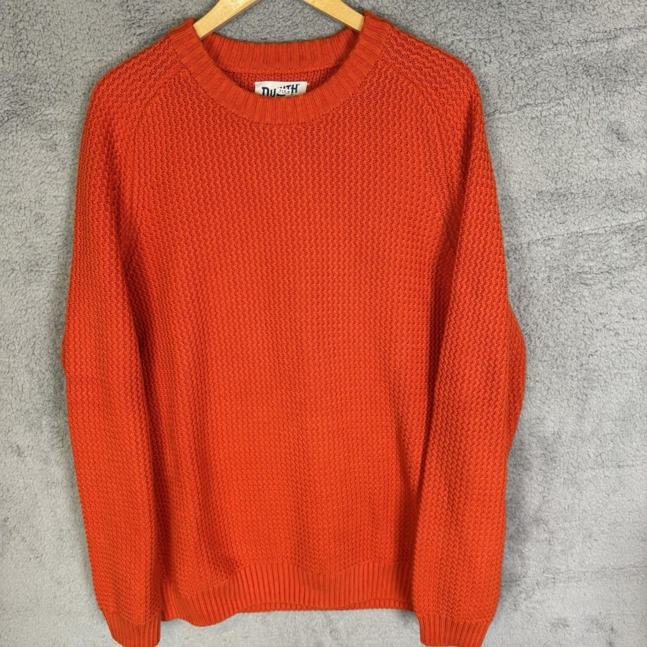 Duluth Trading Co Sweater Men's L Orange Crew Neck Knit Cotton