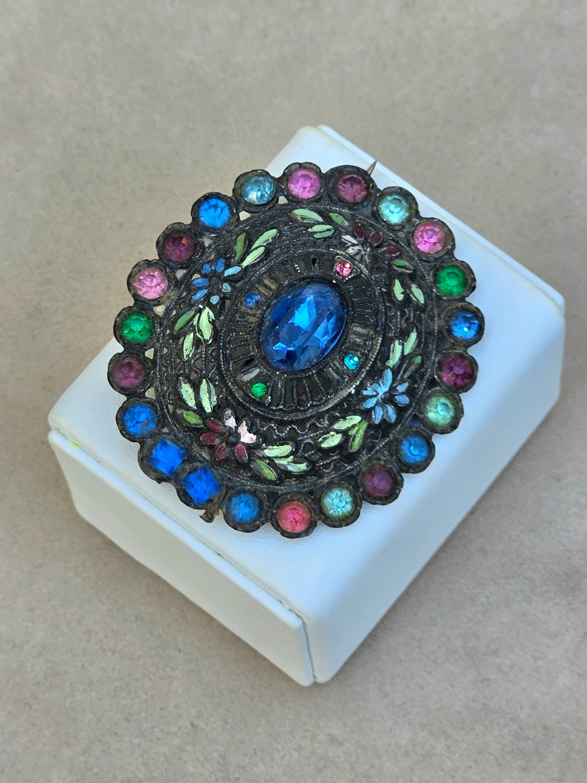 Vintage 40's Signed L/N Little Nemo Blue Green Pink Silver Tone Brooch