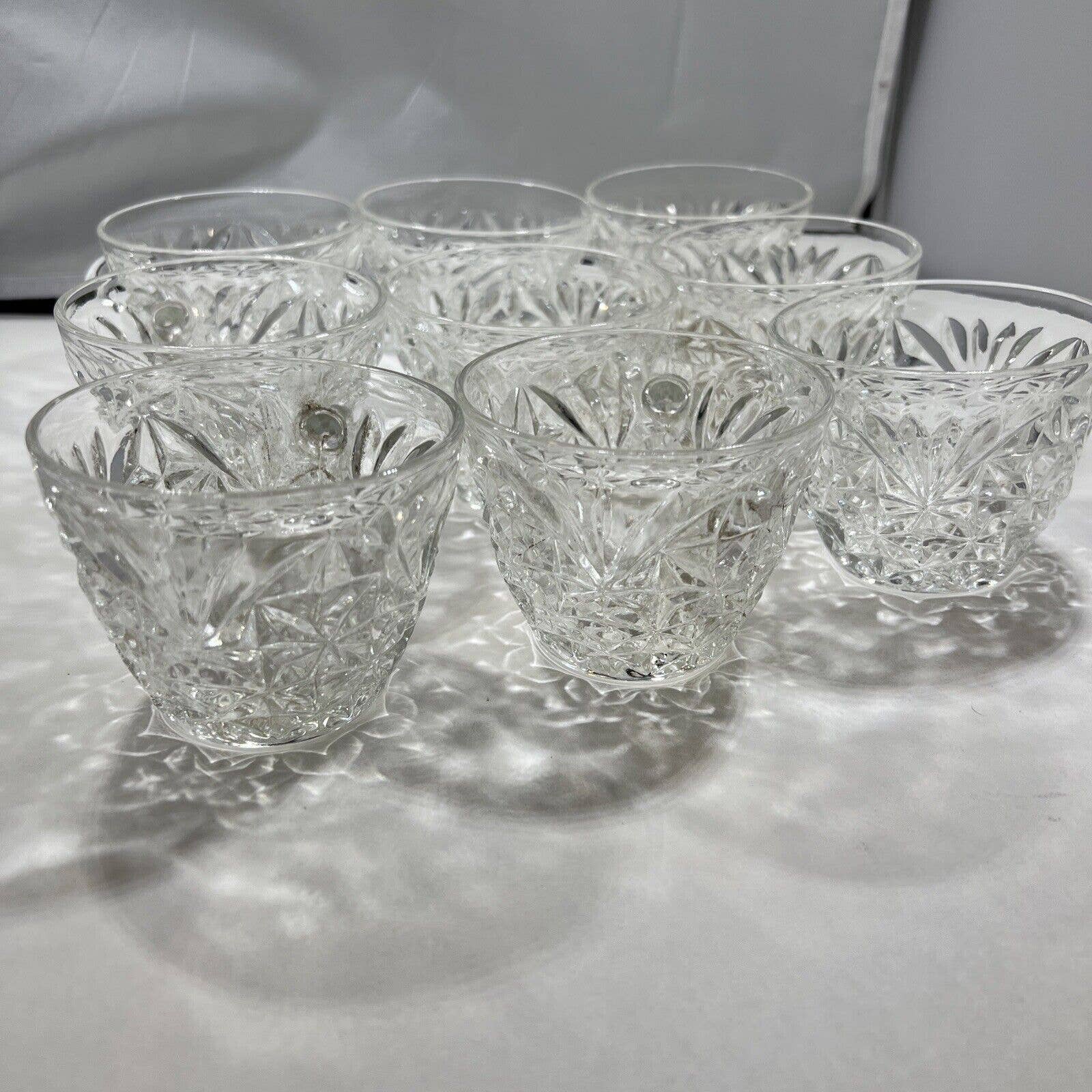 9 Vintage Punch Cups Anchor Hocking Clear Pressed Glass Fan Star Pattern