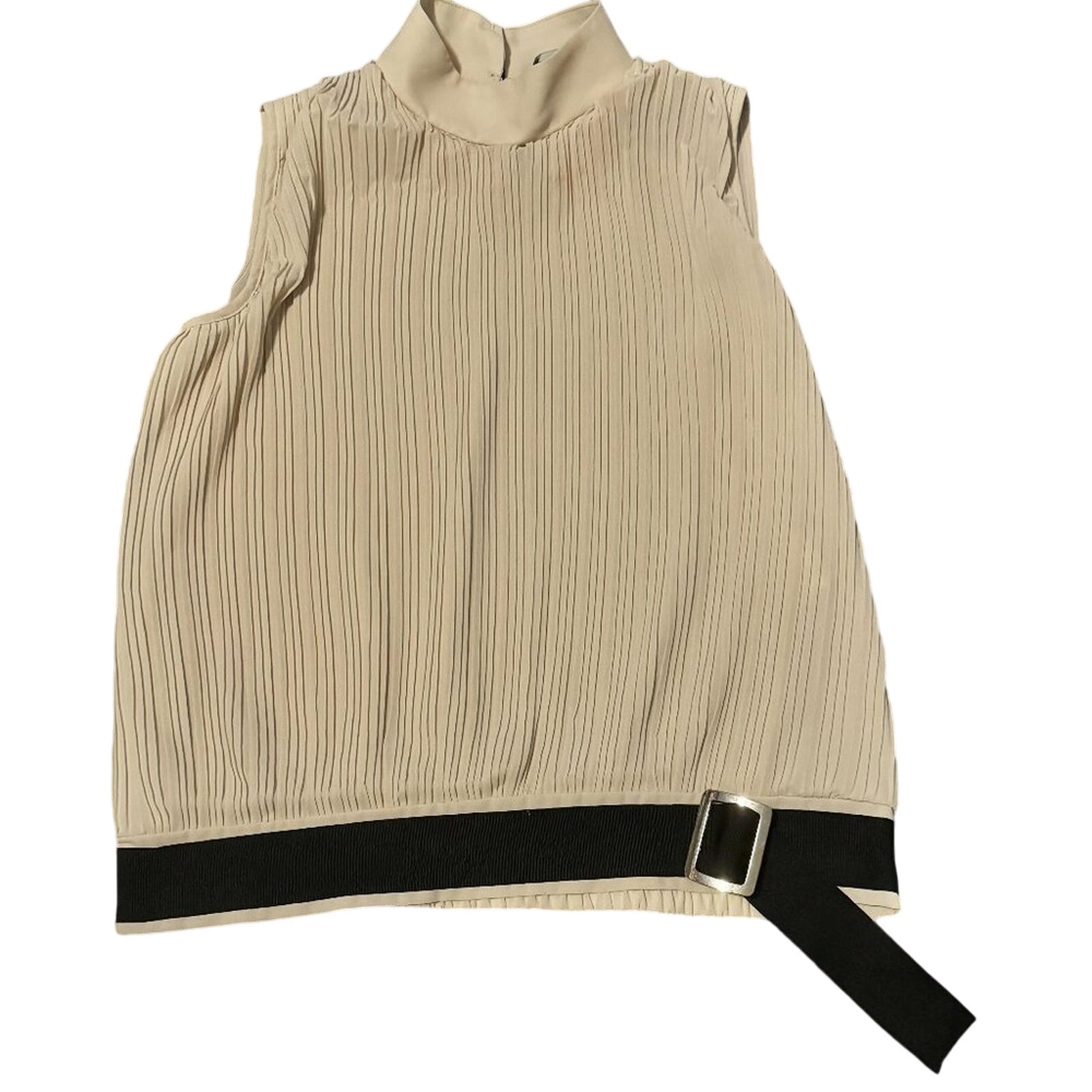 Size Large Sandro Ferrone Cream Top Black Belt Detail Made In Italy