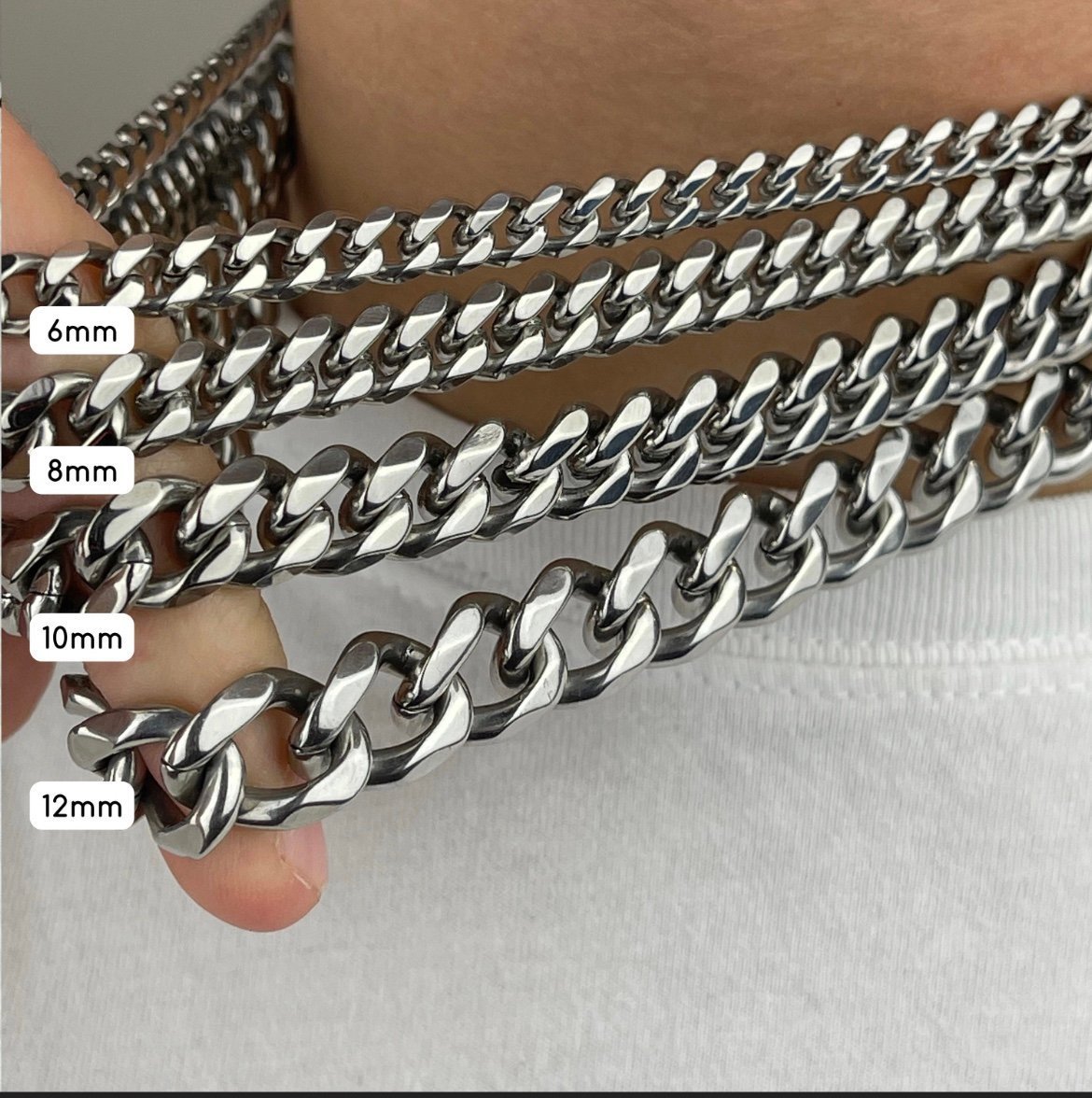 High Polished Cuban Necklace, 6mm/24” Stainless Steel Chain Necklace, Silver,NEW