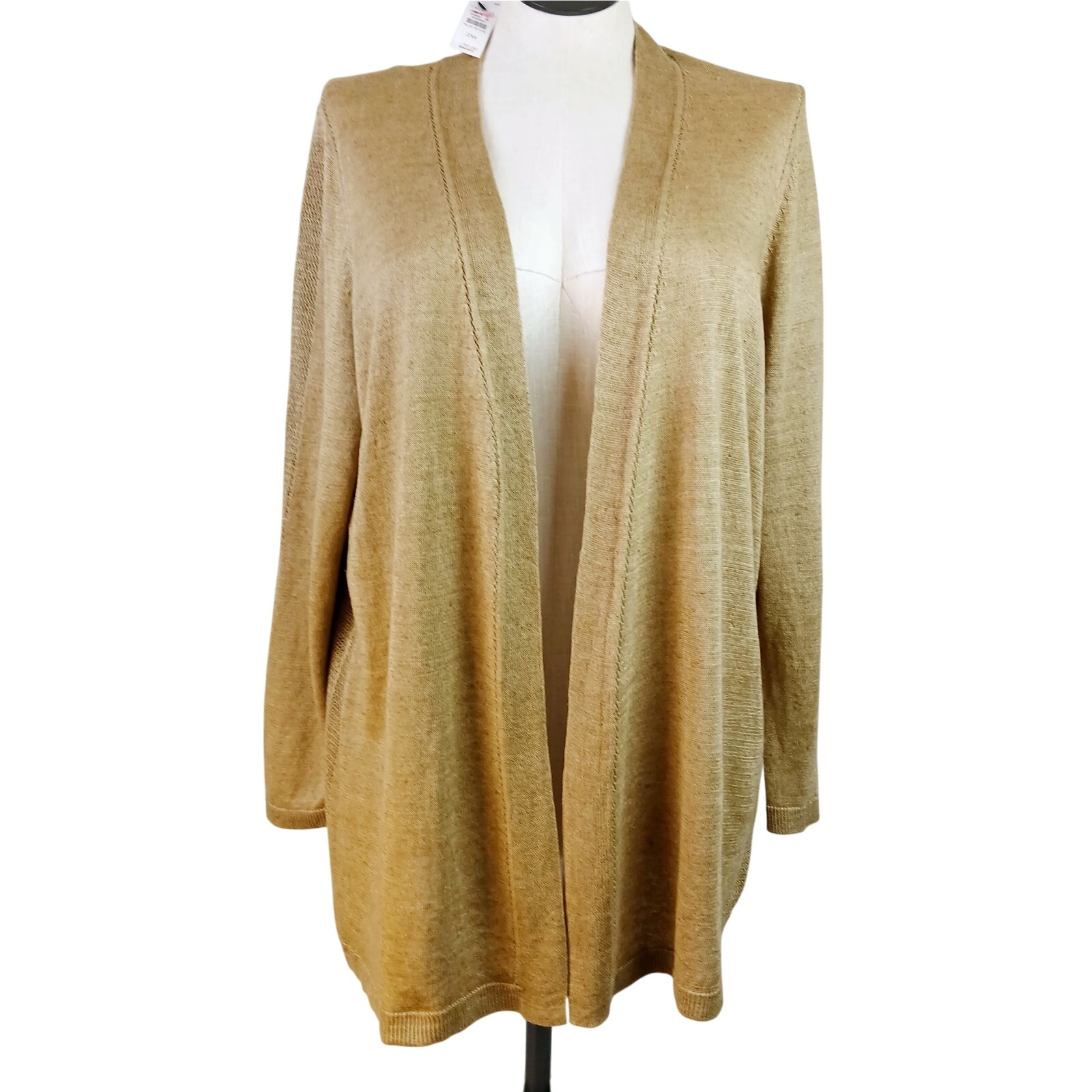 Talbots Plus Petite SZ 2Xp 100% Linen Open Front Cardigan Golden Tan CN151 NWT