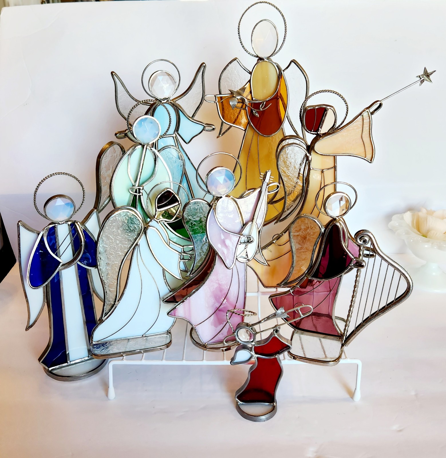 Set of Vintage Stained Glass Angels