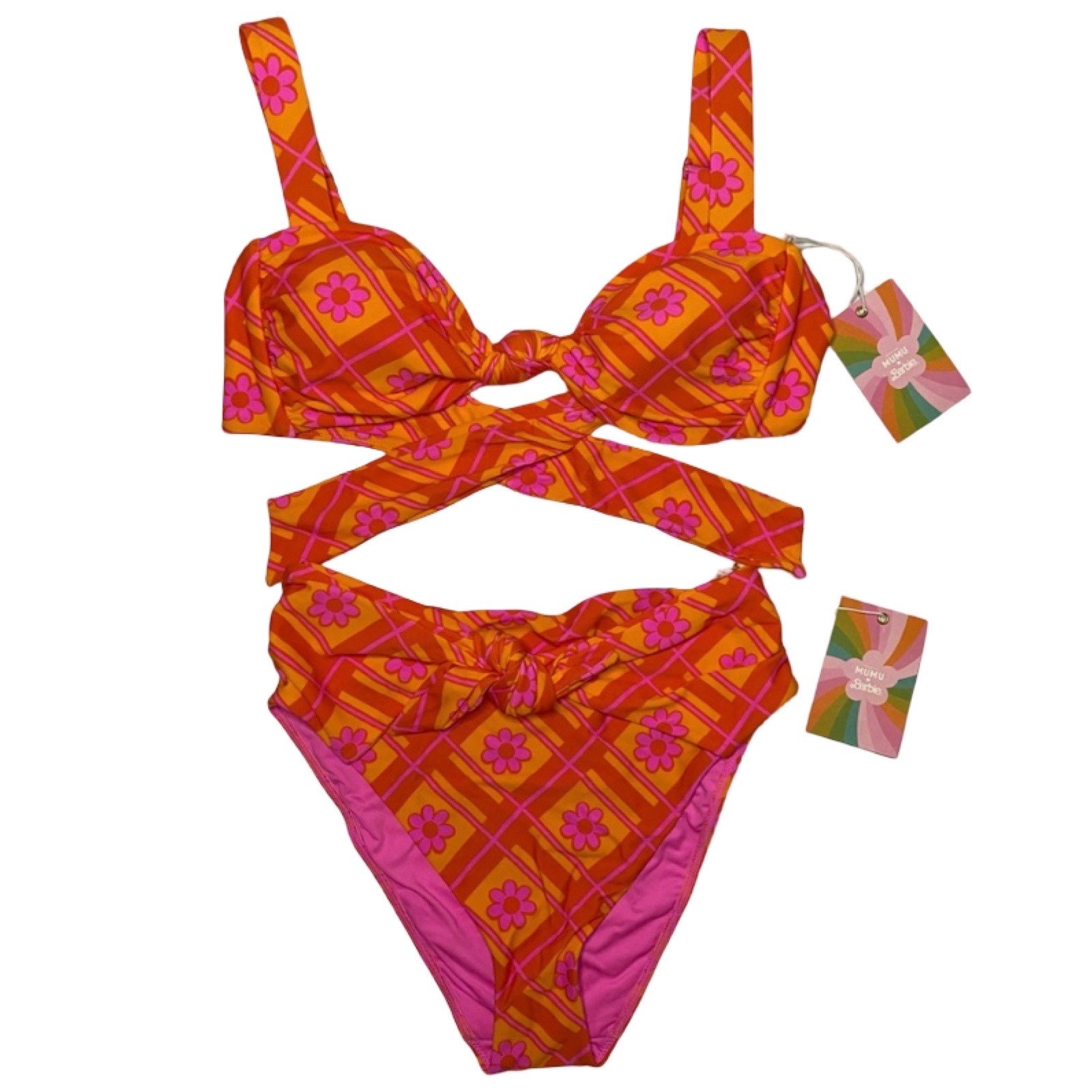 Show Me Your Mumu + Barbie Vibrant Orange Pink Floral Bikini Top Bottom 3XL 3X