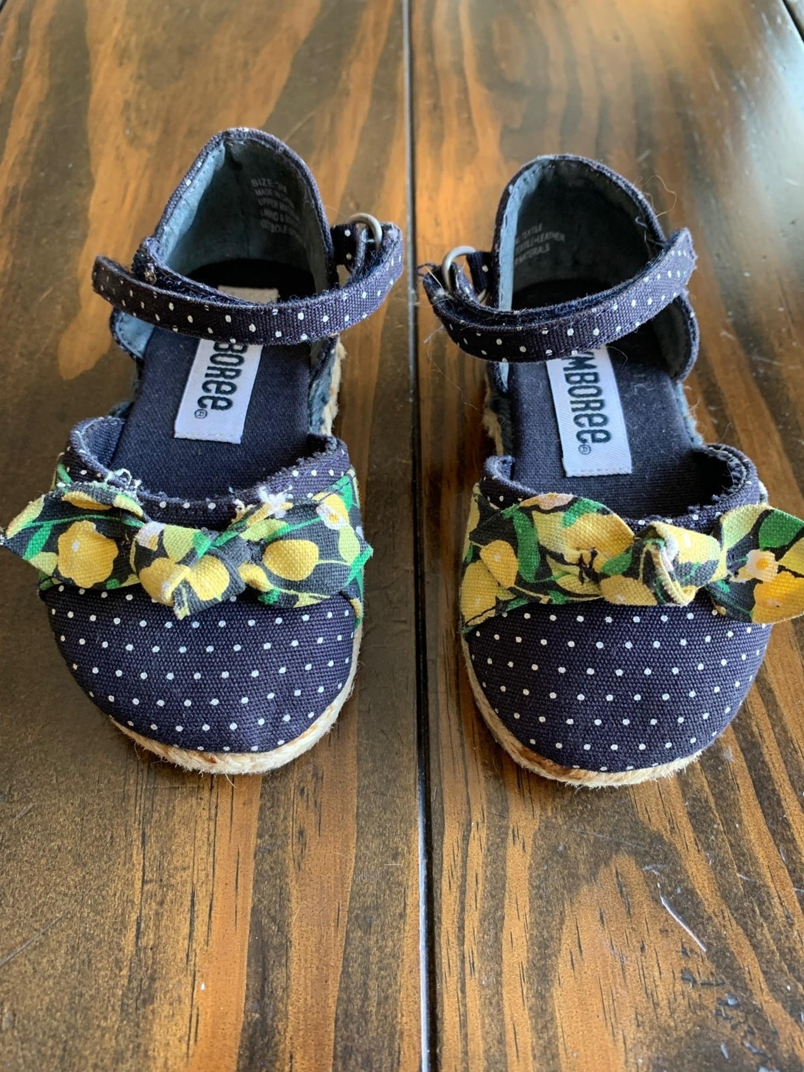 Gymboree Prep Club Girls Shoes, Navy Blue, Yellow Forals,  Size 3M