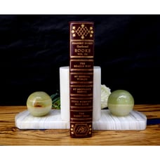 Vintage MCM White And Sage Onyx Sphere Bookends Alabaster Natural Stone Decor