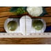 Vintage MCM White And Sage Onyx Sphere Bookends Alabaster Natural Stone Decor