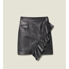 Sandro Paris Short lamb leather skirt with ruffle