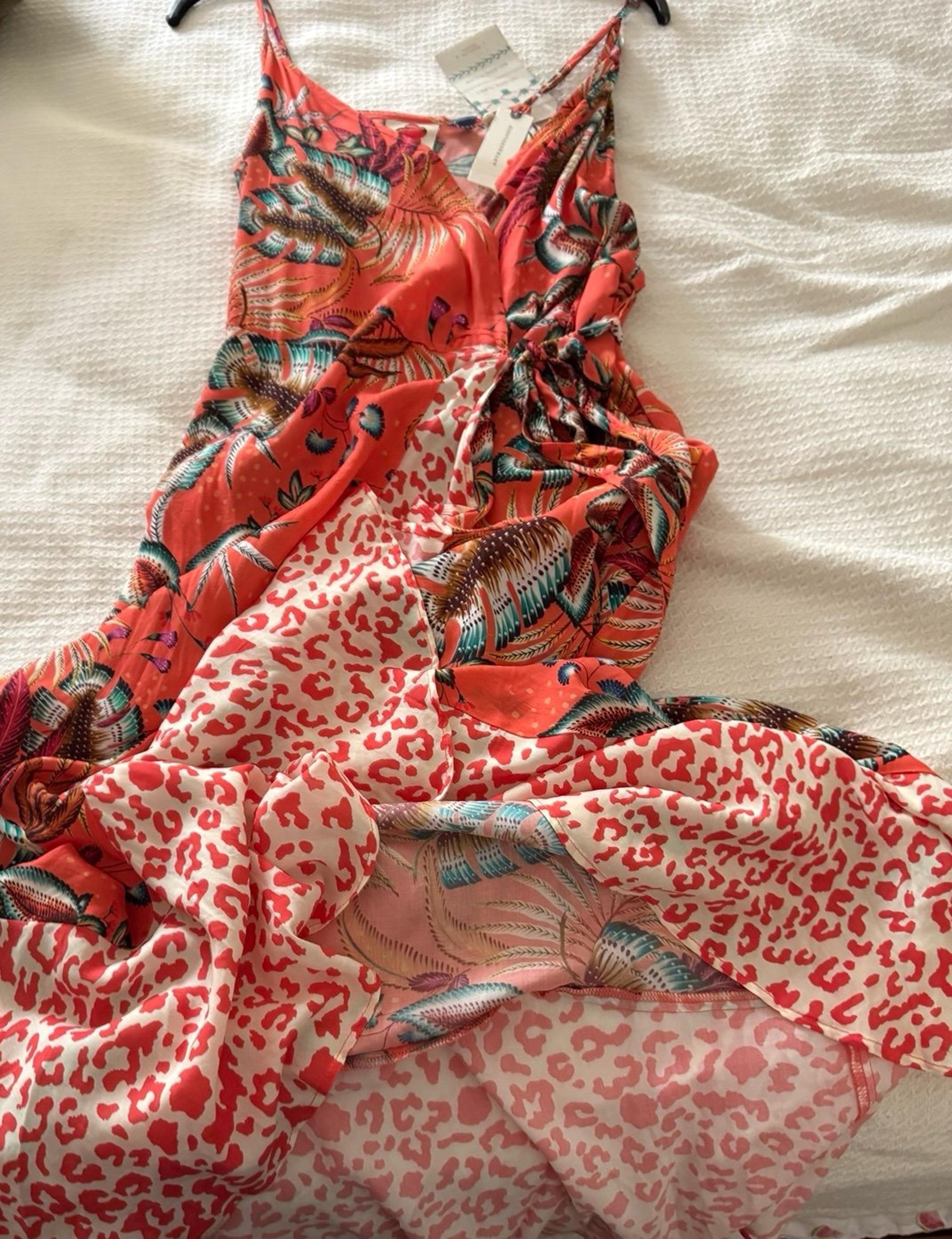New women’s sz. S Farm Rio Anthropologie Hawaiian floral pink Combo Tank dress