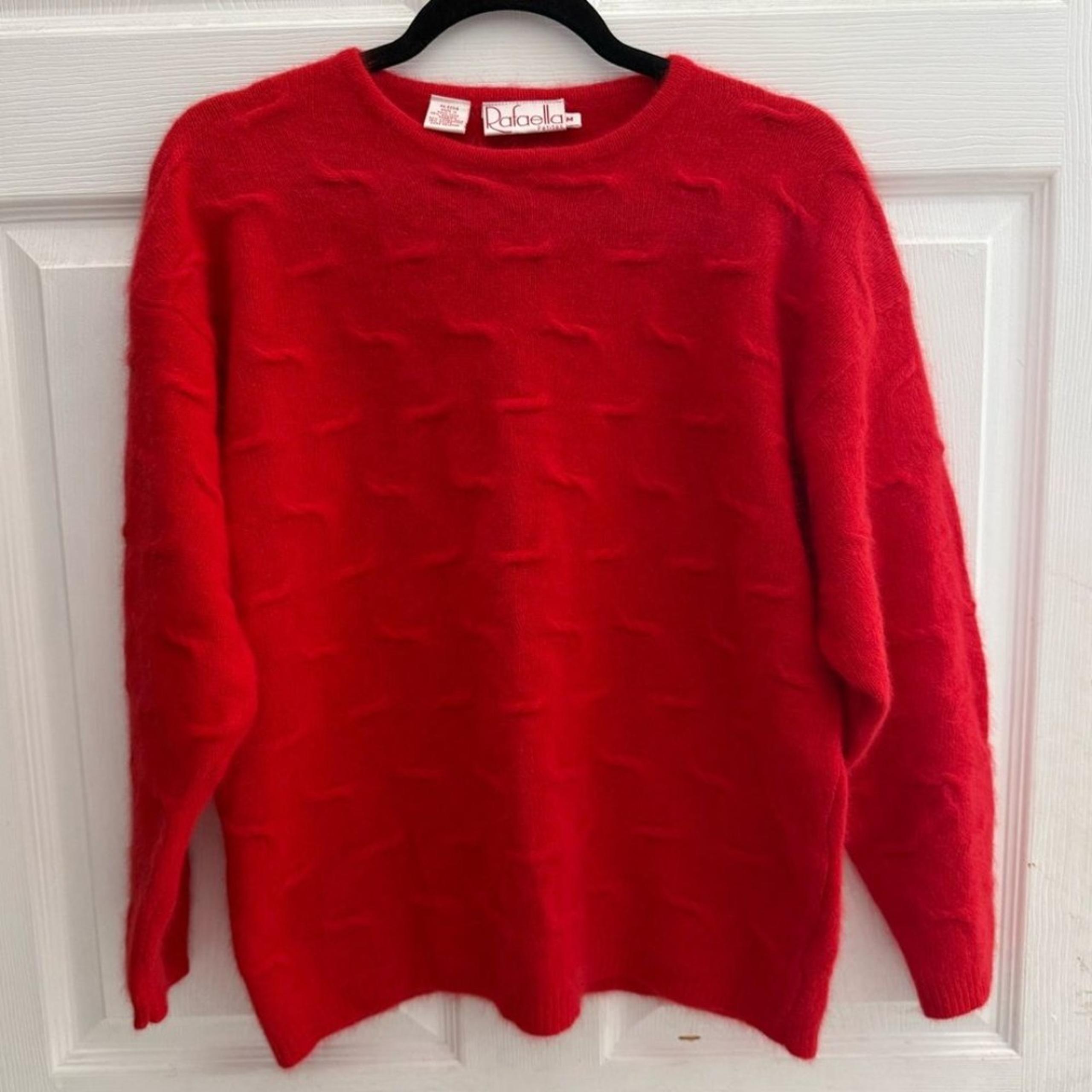 Vintage Rafaella Red scoop neck long sleeve Angora Sweater Size M