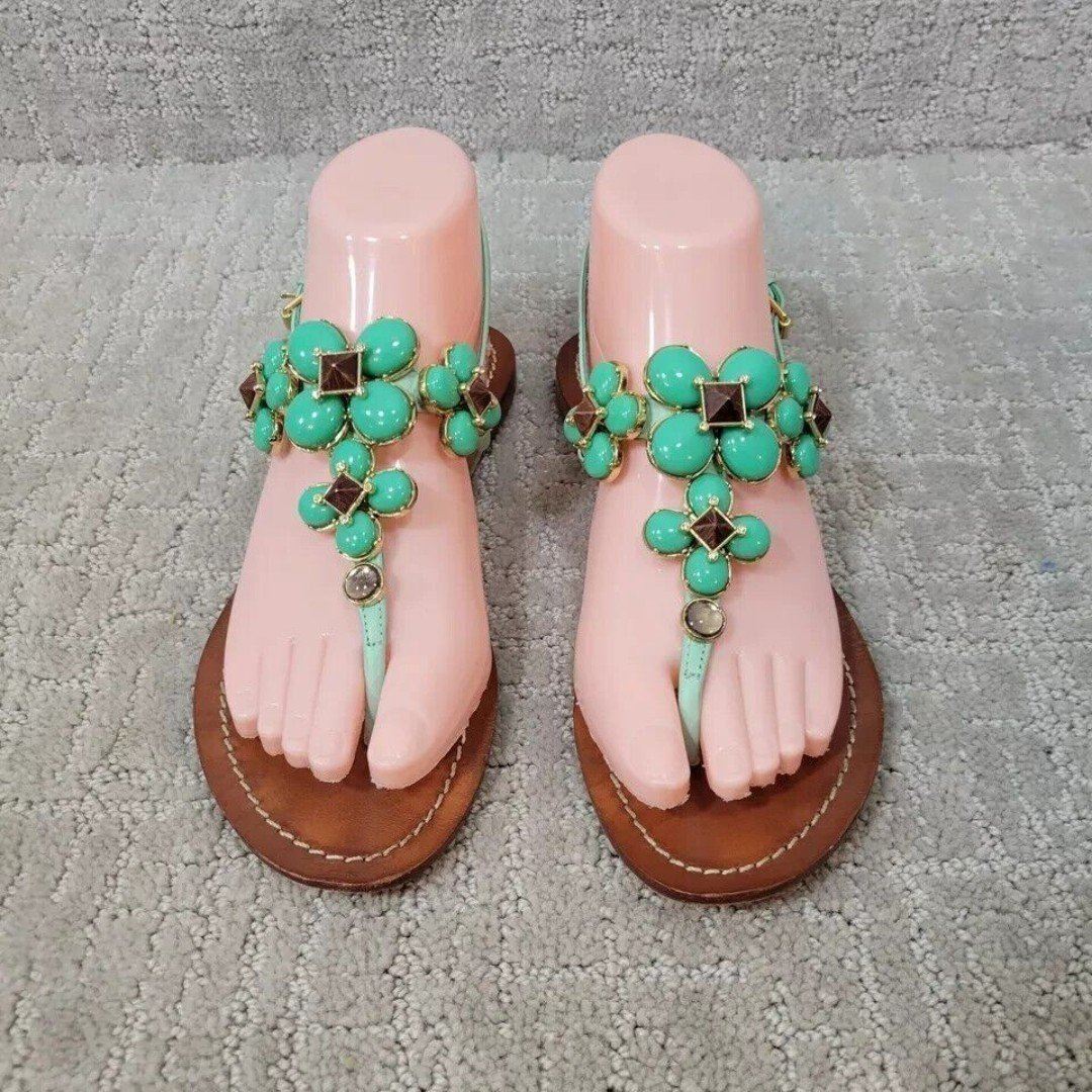 Tory Burch Jade Women's Size 6M US Green Leather jeweled Sandals