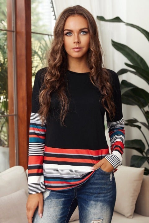 Colorful Striped Splicing Long Sleeve