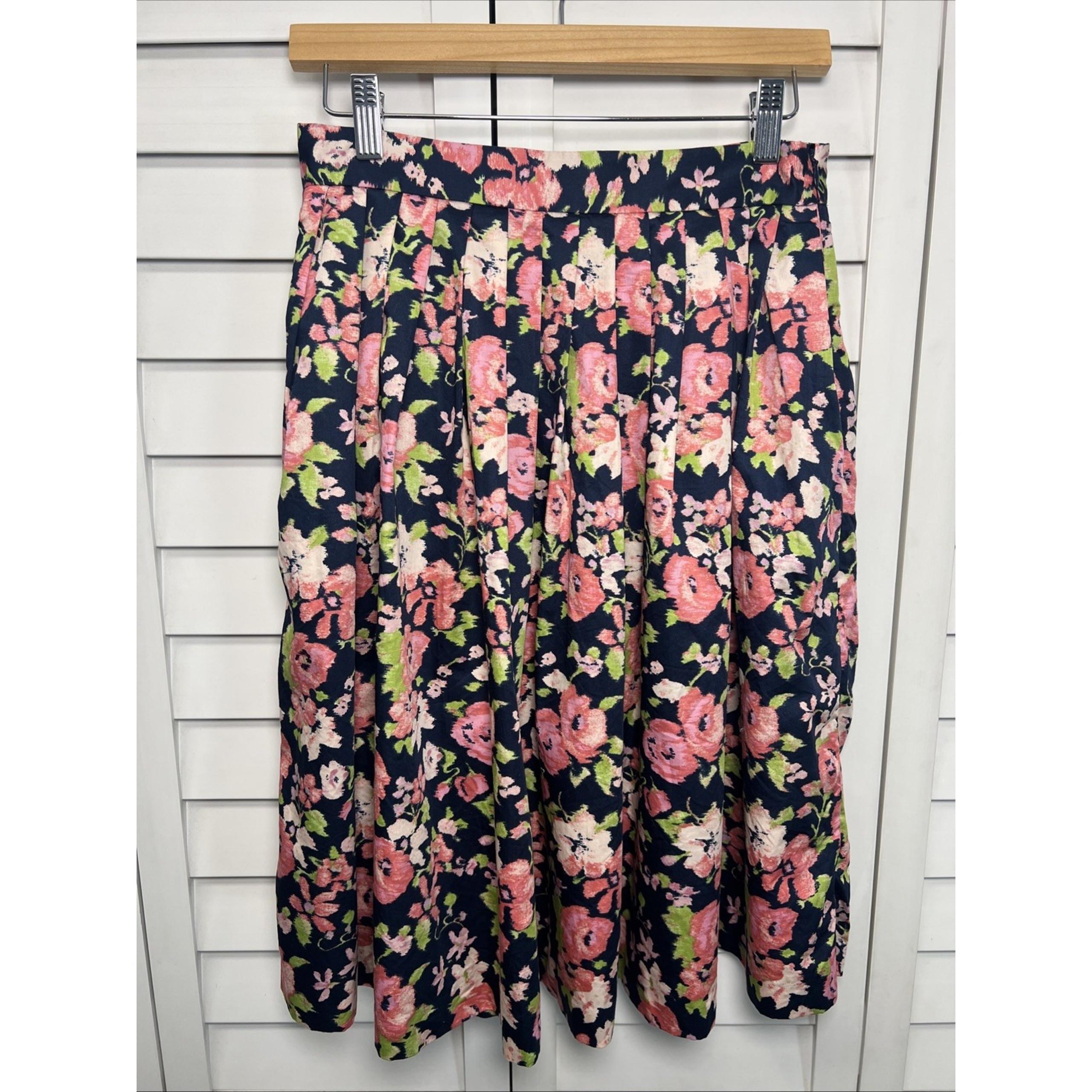 Brooks Brothers Floral Pleated Multicolor Cotton A-Line Skirt Women's Size 2