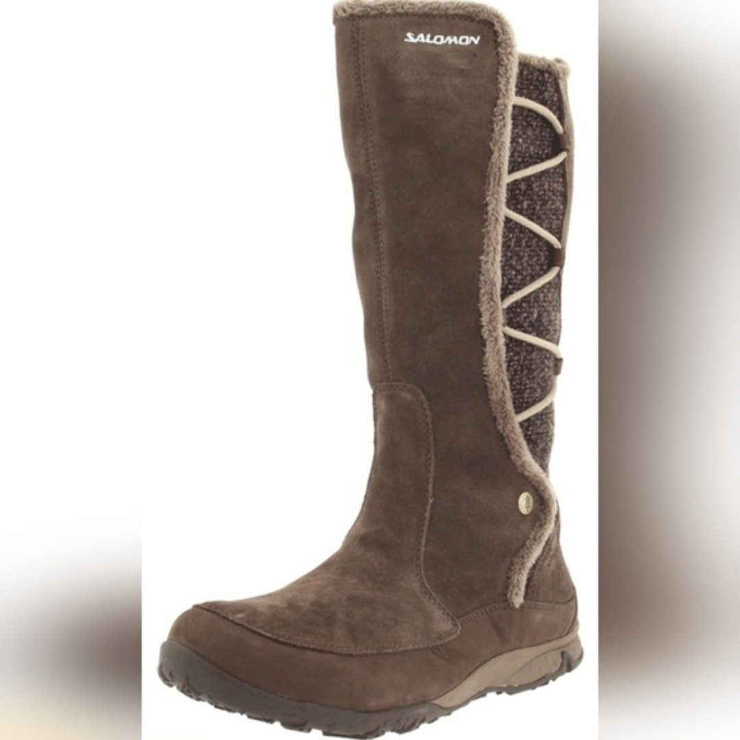 Salomon: “Emmy” Waterproof Thinslate Calf Brown Boot (Suede, Tweed, Faux Fur)