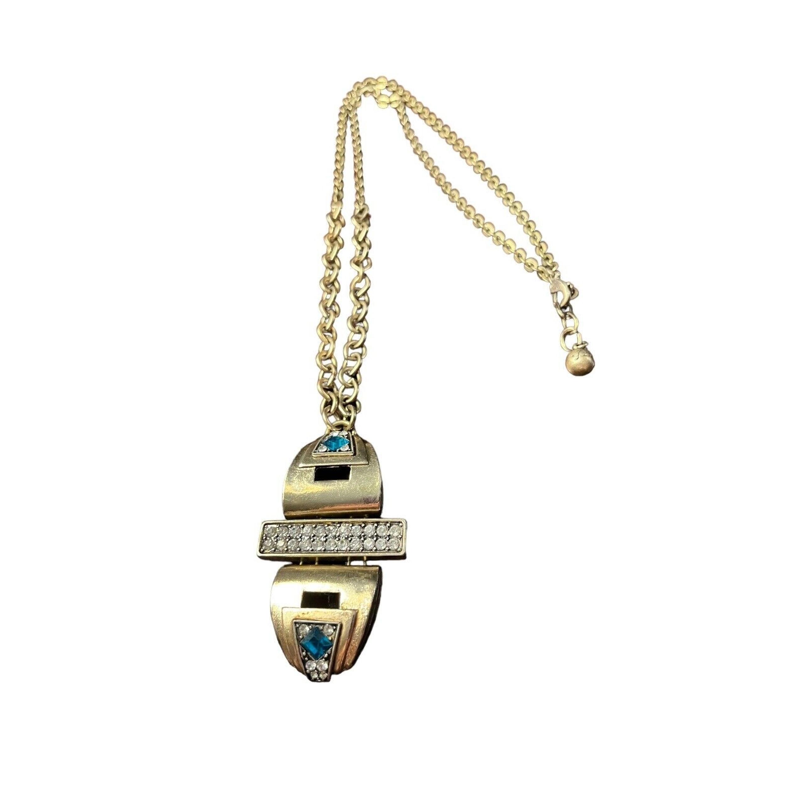 Solar Necklace Statement Brass Tone J Crew Long Crystal Signed - Lulu Frost