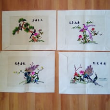 4 PC CHINESE SILK EMBROIDERY ART 12 X 16 EXCELLENT CONDITION