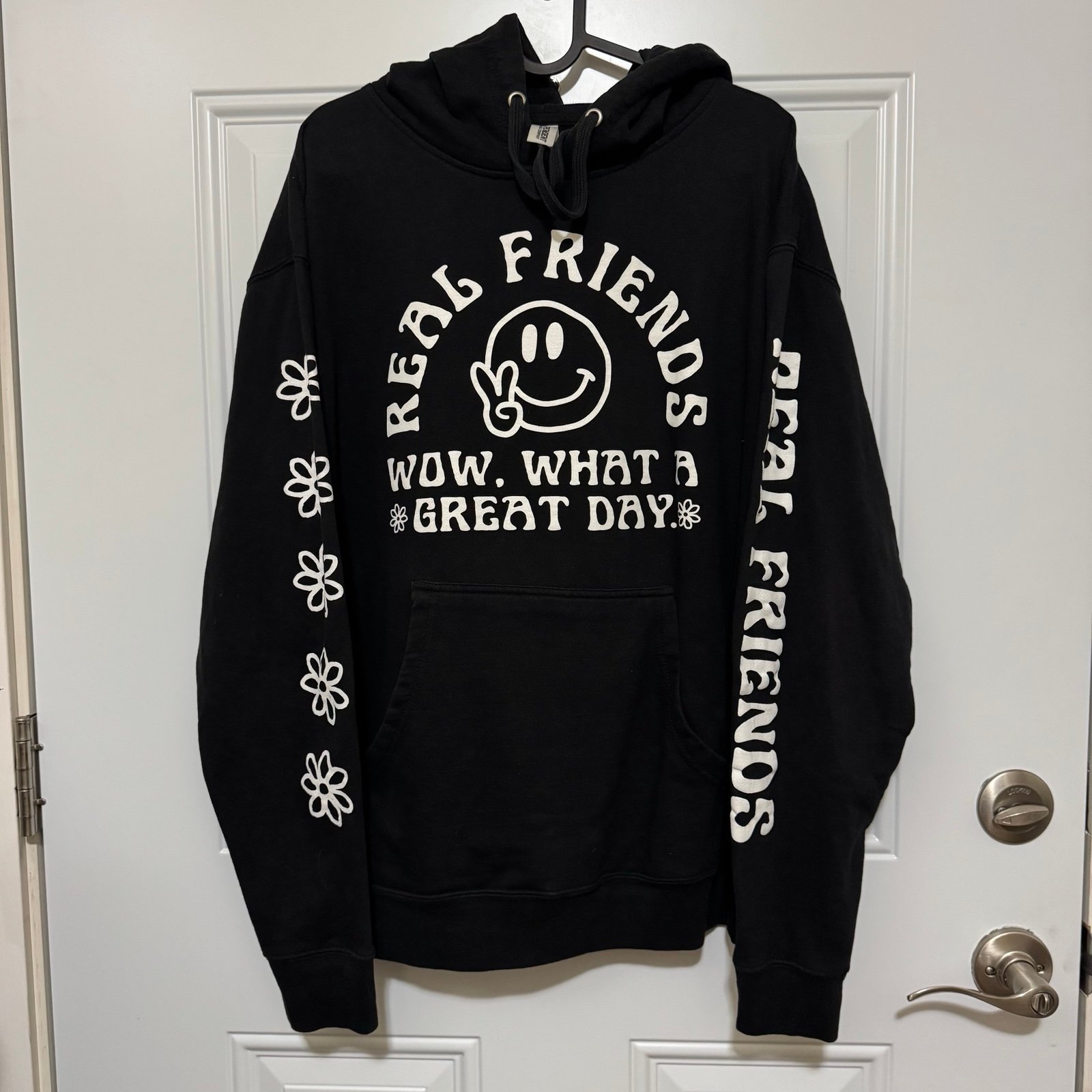 Real Friends Band Hoodie — wow what a great day black and white size LG! Emo :)