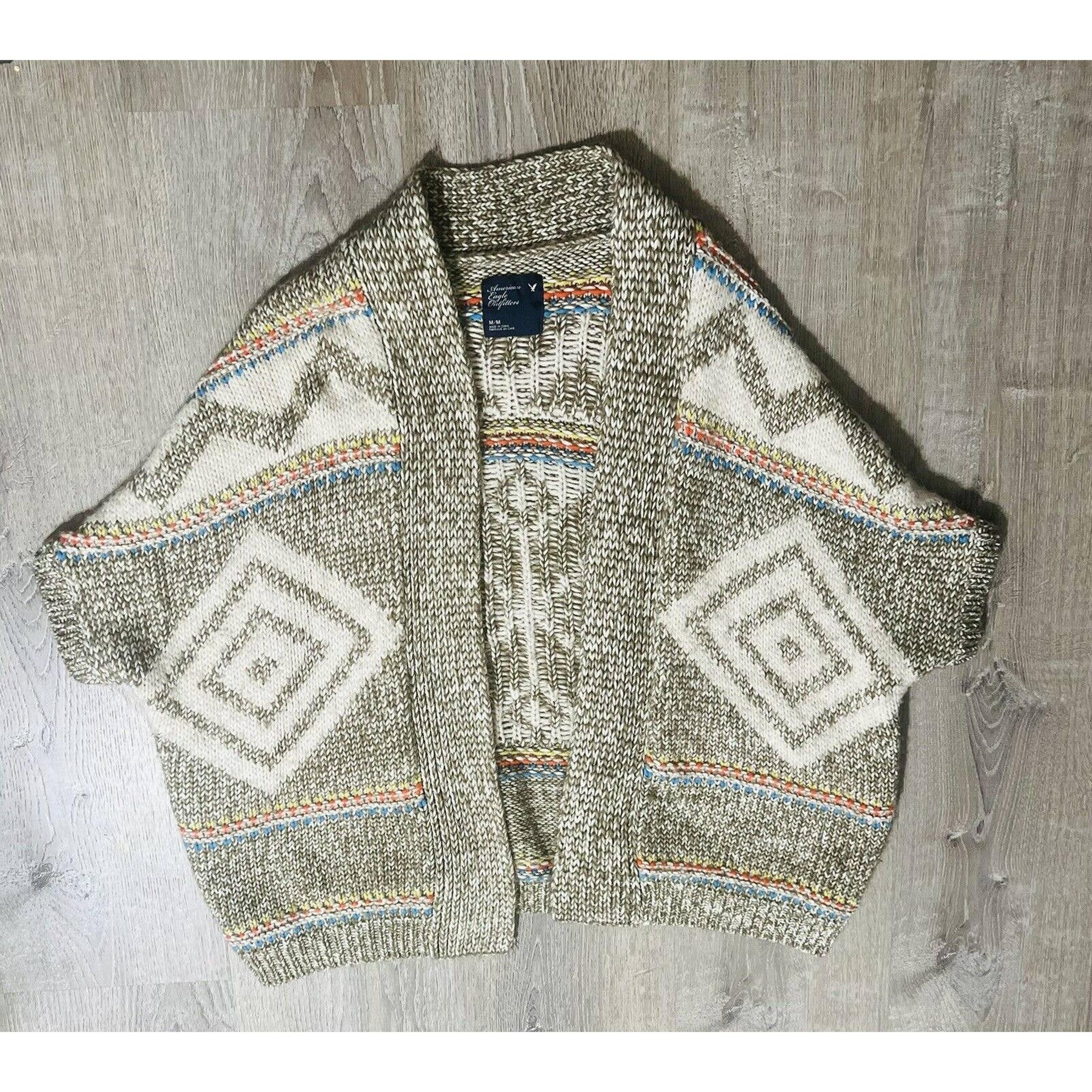 American Eagle Cardigan Womens Fair Isle Open Sweater Loose Fit Poncho Size M
