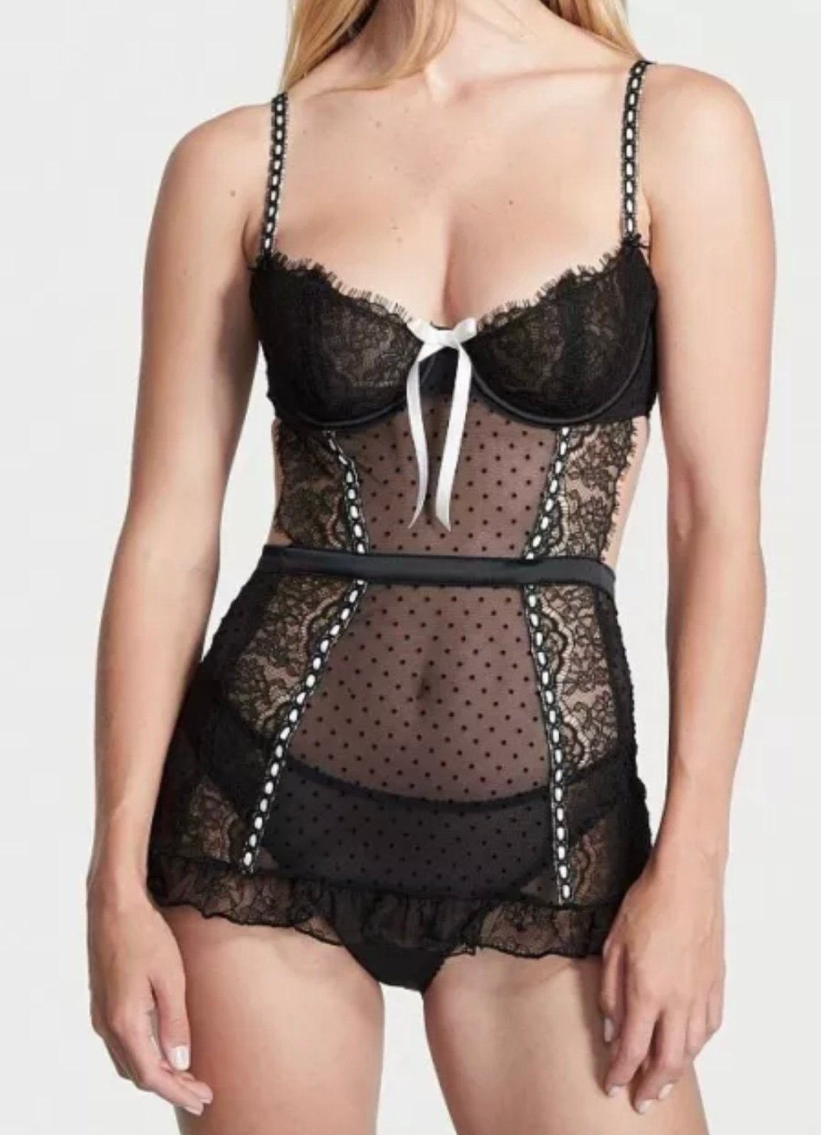 VICTORIAS SECRET VERY SEXY Babydoll Lingerie Large L Black Lace