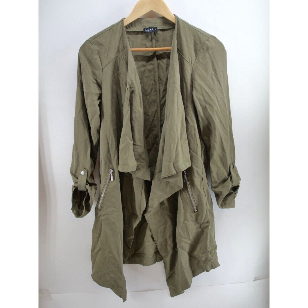 Nicole Miller Drapey Jacket Womens Green Lightweight Layering Open Front