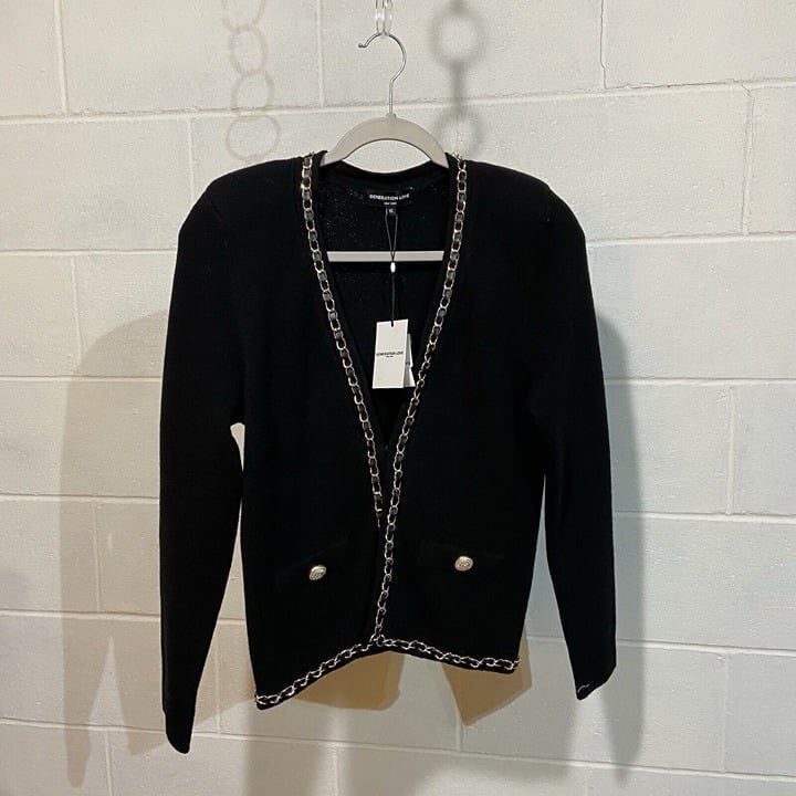 Generation Love Women's Senna Cadrigan XSMALL Black Chain Accent Gold Buttons
