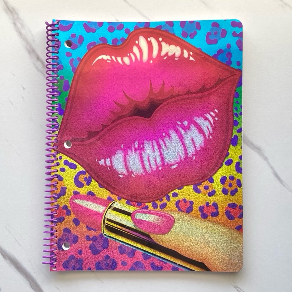 VTG Lisa Frank kissing lips glitter spiral notebook