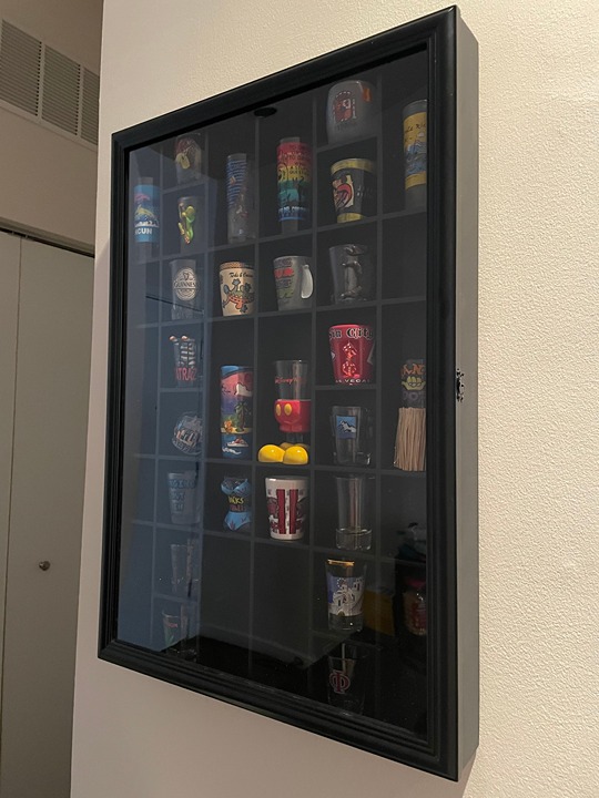 Black Wall-Mounted - Curio & Shot Glass Display Case - 17 x32