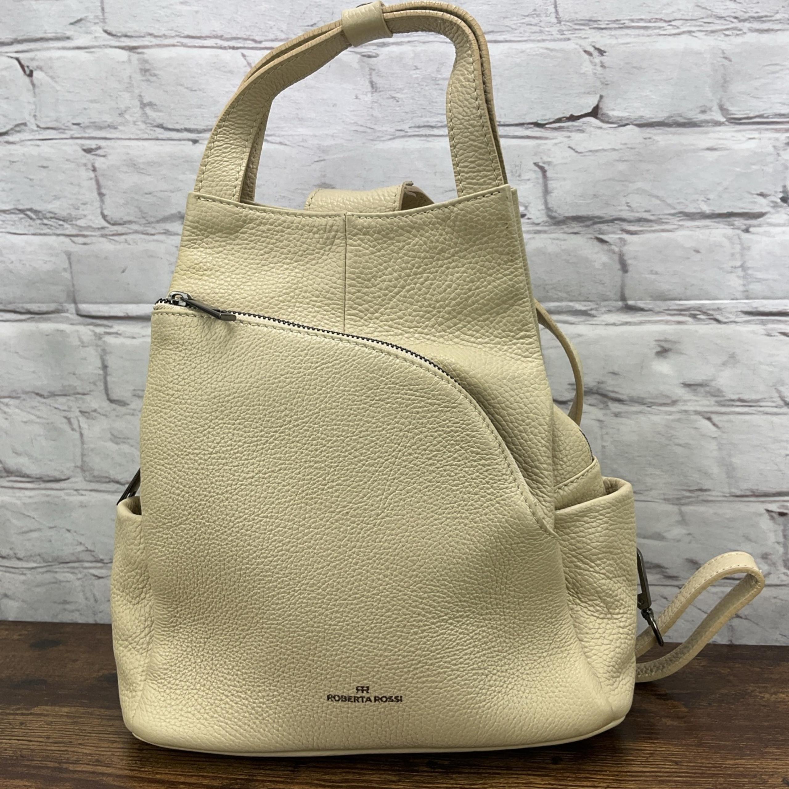 Roberta Rossi Genuine Leather Cream Backpack Purse Made in Italy