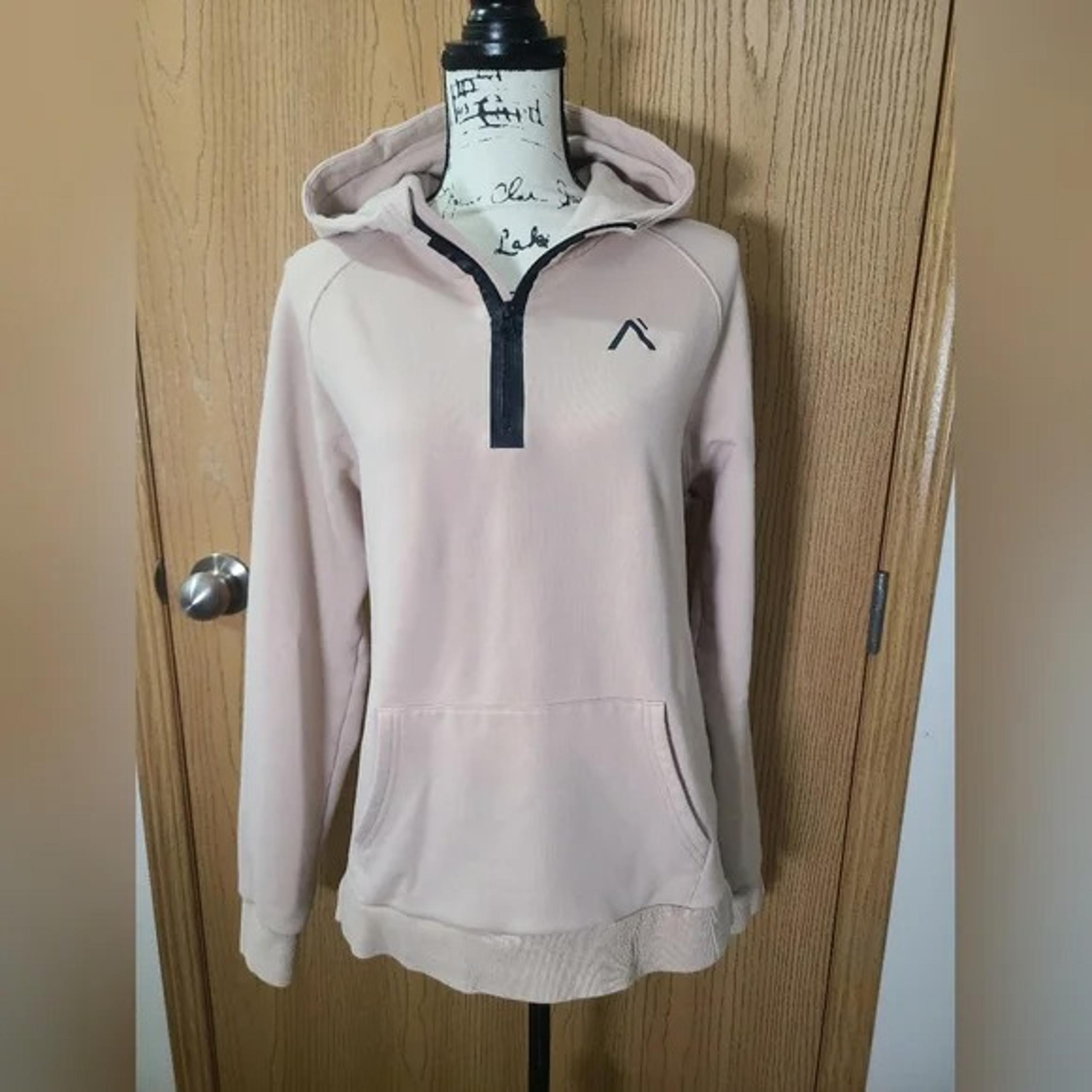 Alphalete Comfort Fleece beige half zip hoodie athleisure sweatshirt