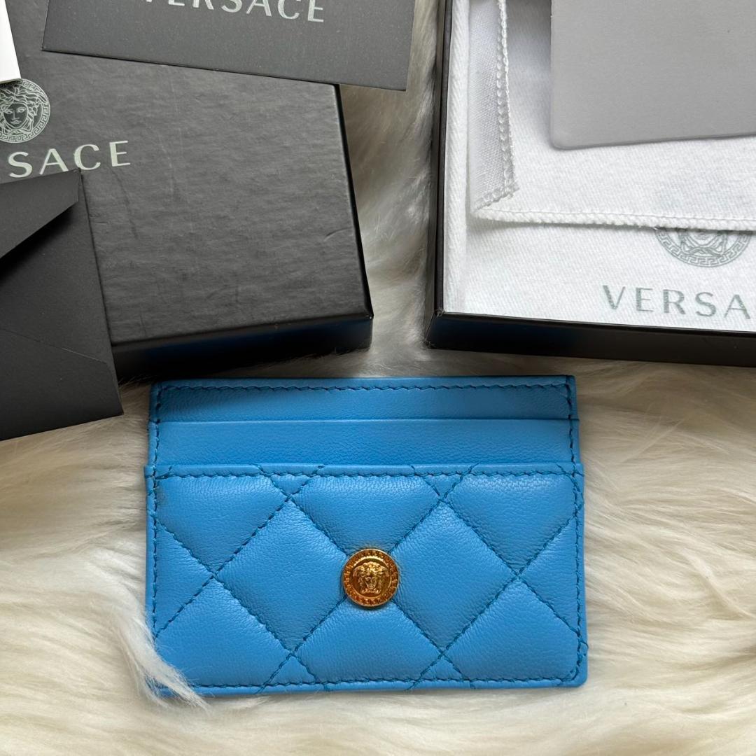 Versace Mini Medusa Blue Nappa Leather Card Case NEW