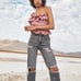 American eagle high waisted distressed/ripped gray jeans size 8 nwt