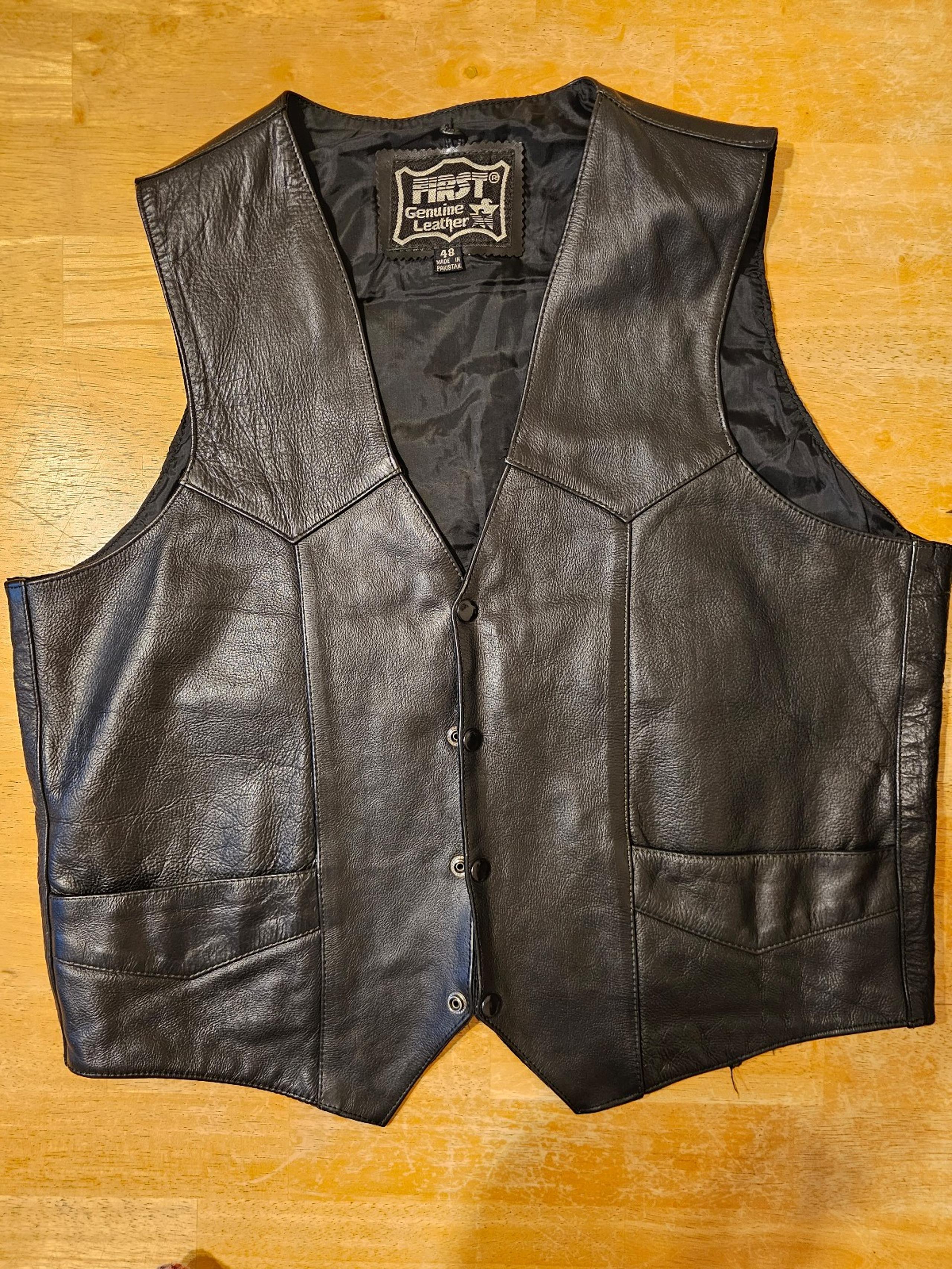 First Manufacturing Gambler Men's Leather Motorcycle Vest Size 48