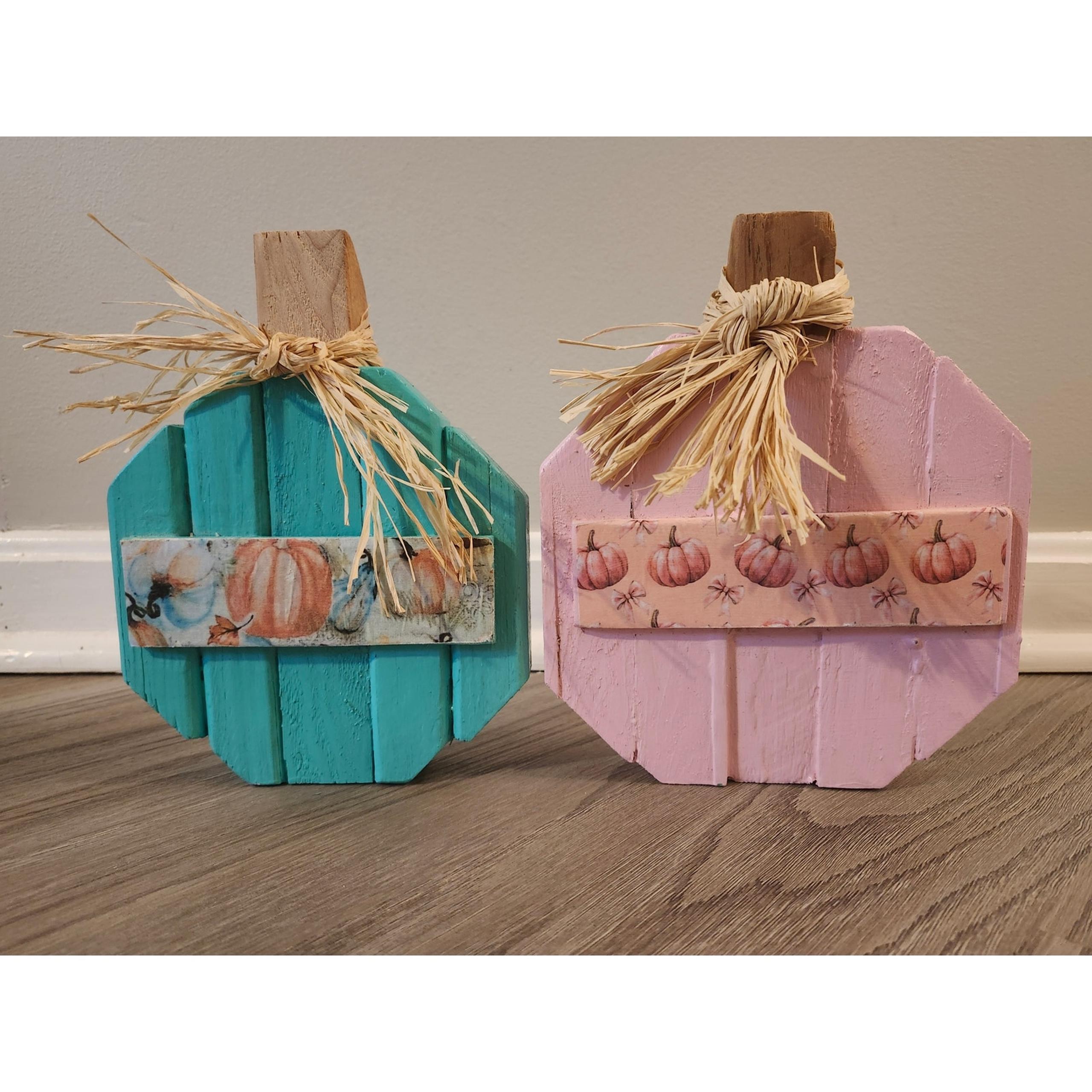 Hand Crafted Wooden Rustic Farmhouse Fall Pumpkins Set of 2