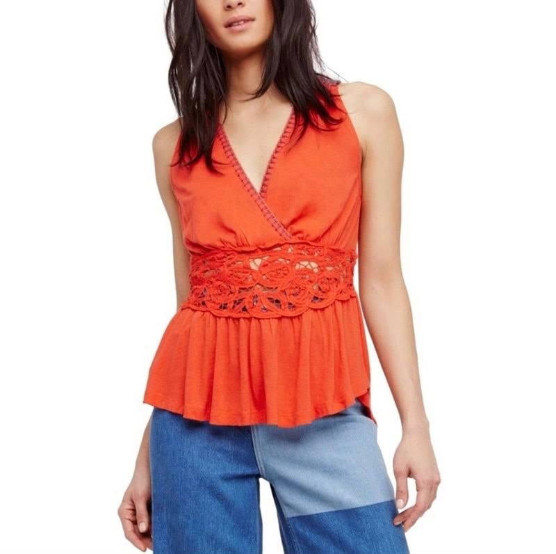 Free People Megan Embroidered Peplum Blouse