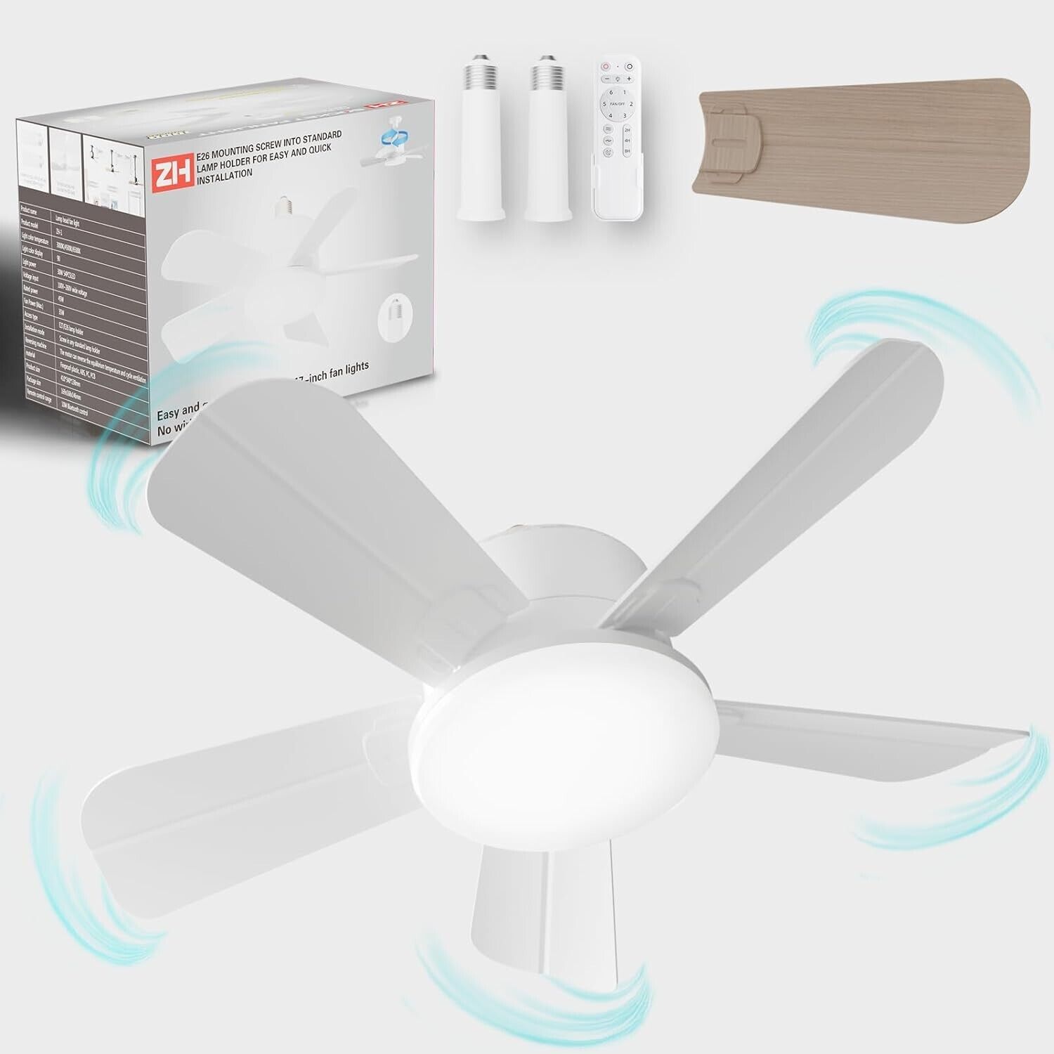 Socket Fan Light - Ceiling Fans with Lights and Remote, 19in Small Ceiling Fan w