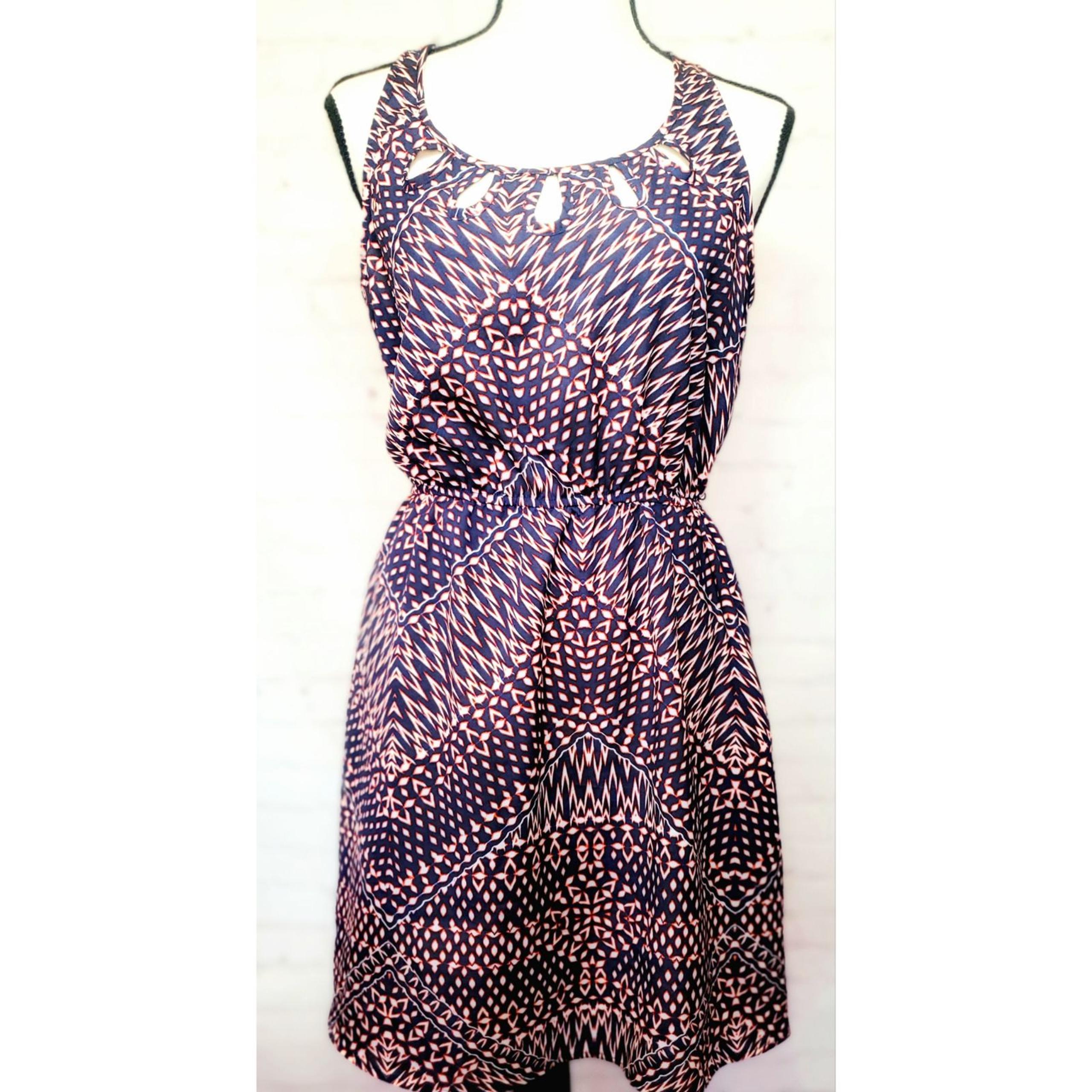 Sequin  Hearts  Navy & Orange print dres
