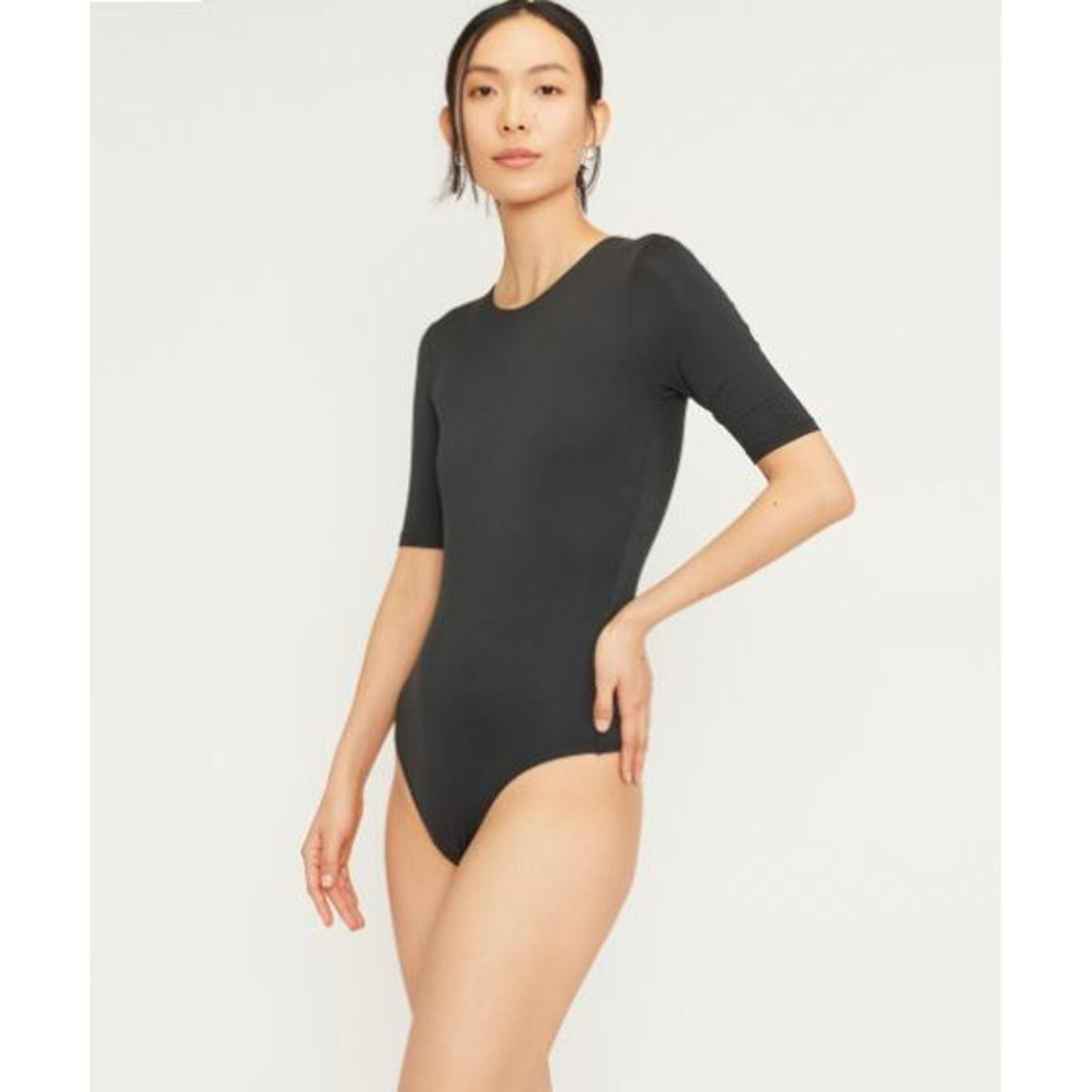 Everlane Womens 1/2 Sleeve Bodysuit Small Black Crew Neck Supima Cotton NWT