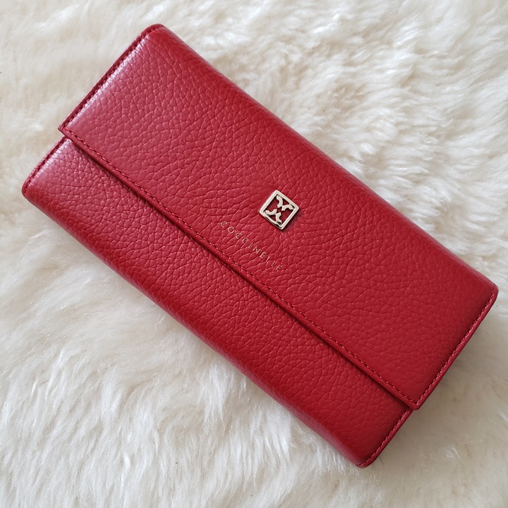 Coccinelle Tri-fold Italian Leather Long Wallet 7 (L)x3 5/8 (H)x 1 (W) Red