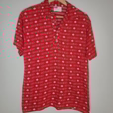 Vintage AMF Mens Size L Red Knit Boston Red Sox All Over Print Polo Shirt