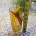 Pier 1 amber Red yellow SWIRL STUDIO ART GLASS HandBlown Drinking HIGH BALL