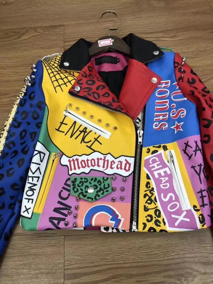 Pu leather jacket Graffiti