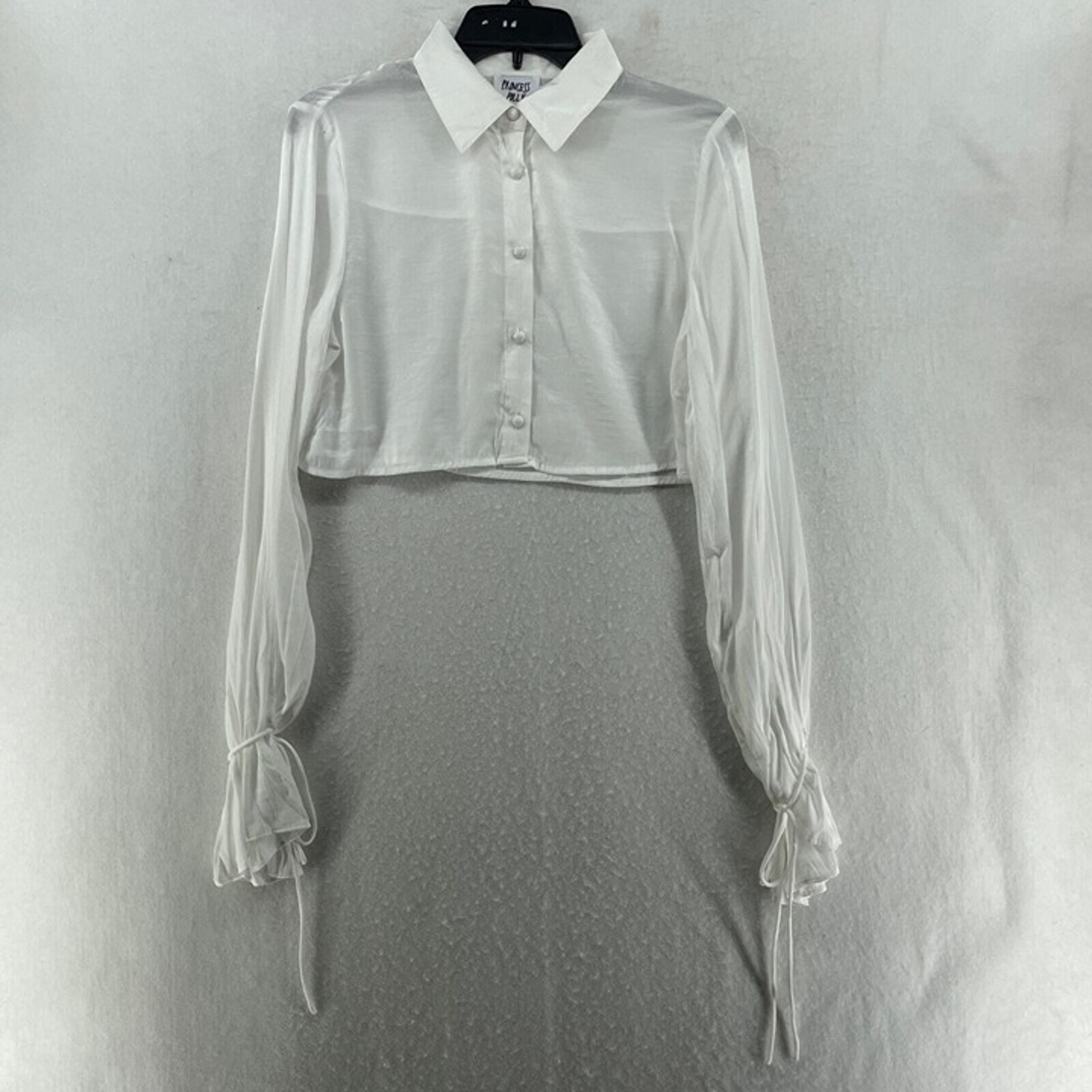 Princess Polly Blouse Women's Sz 2 White Forbidden Cropped Button-Up Seethrough