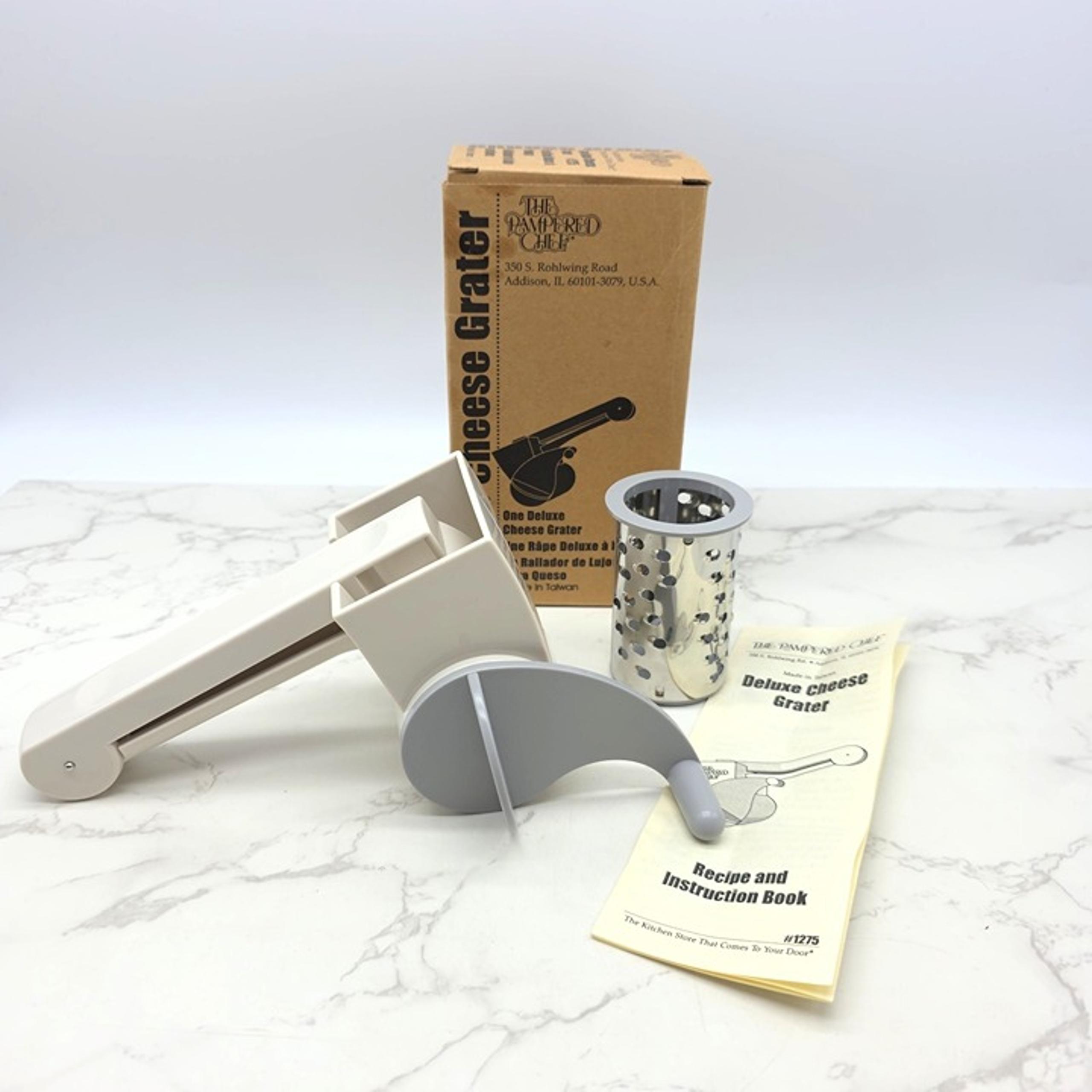 Pampered Chef Deluxe Cheese Grater Hand Crank Two Barrels NEW Kitchen Food Prep