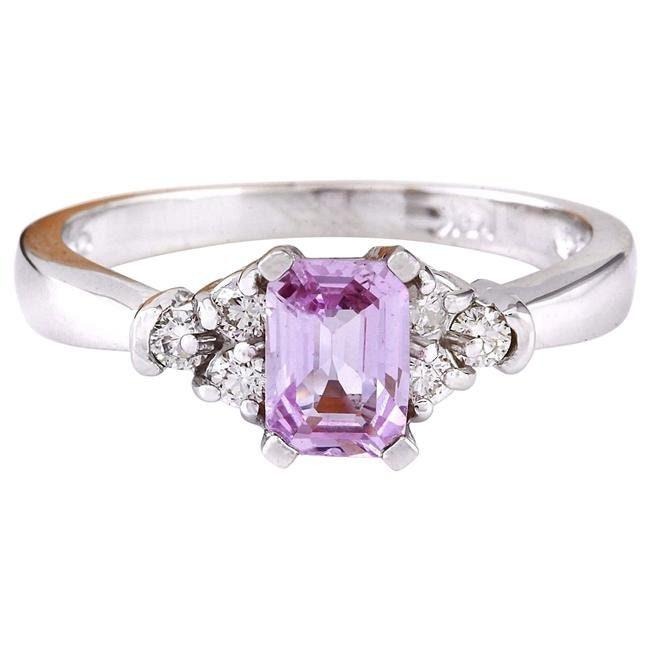 1.15Ct Natural Emerald Cut Pink Sapphire & Diamond Halo Ring 14k White Gold