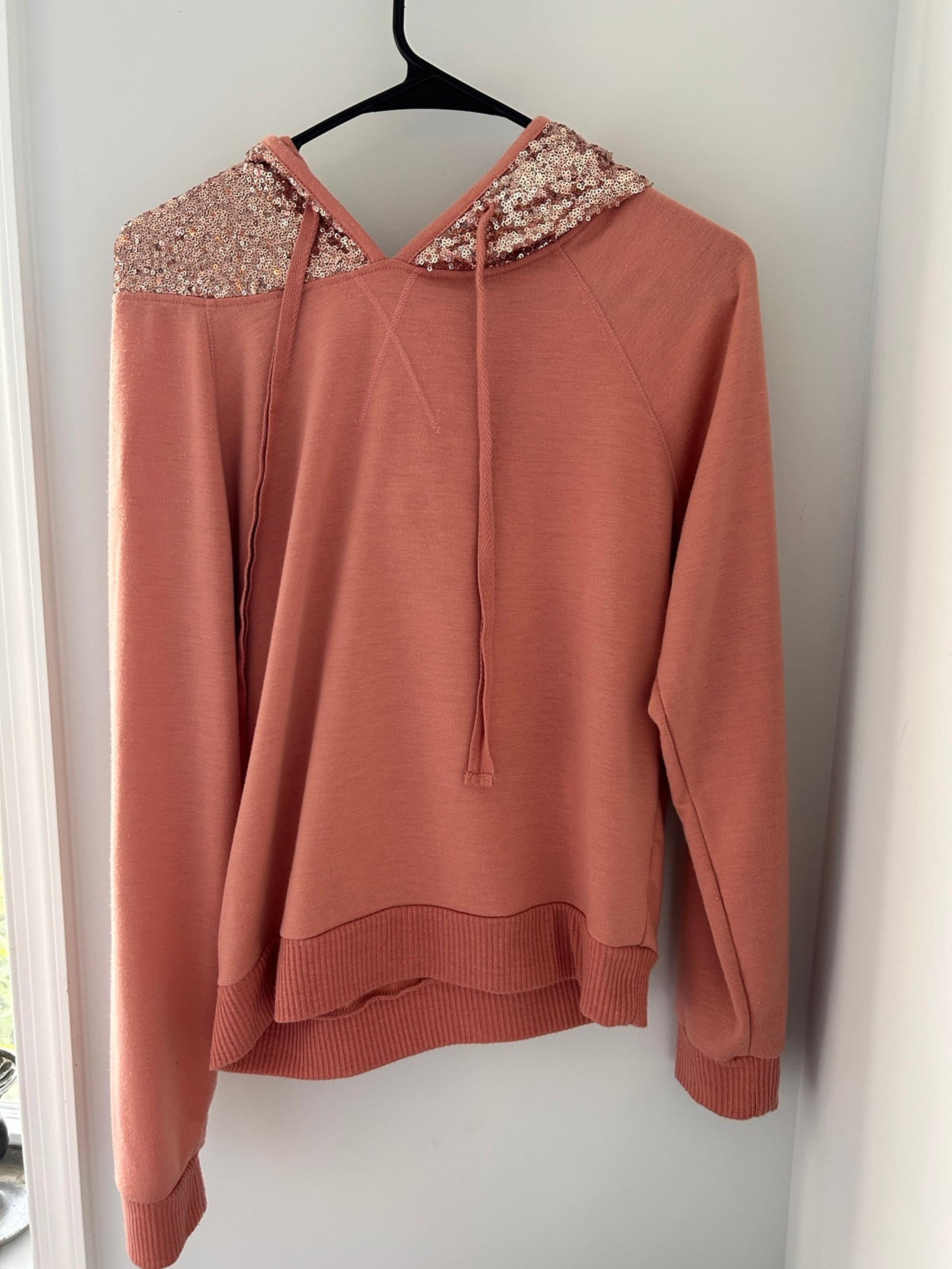 (Medium-Large) Rose Gold Colored and Sequin Self Esteem Hoodie