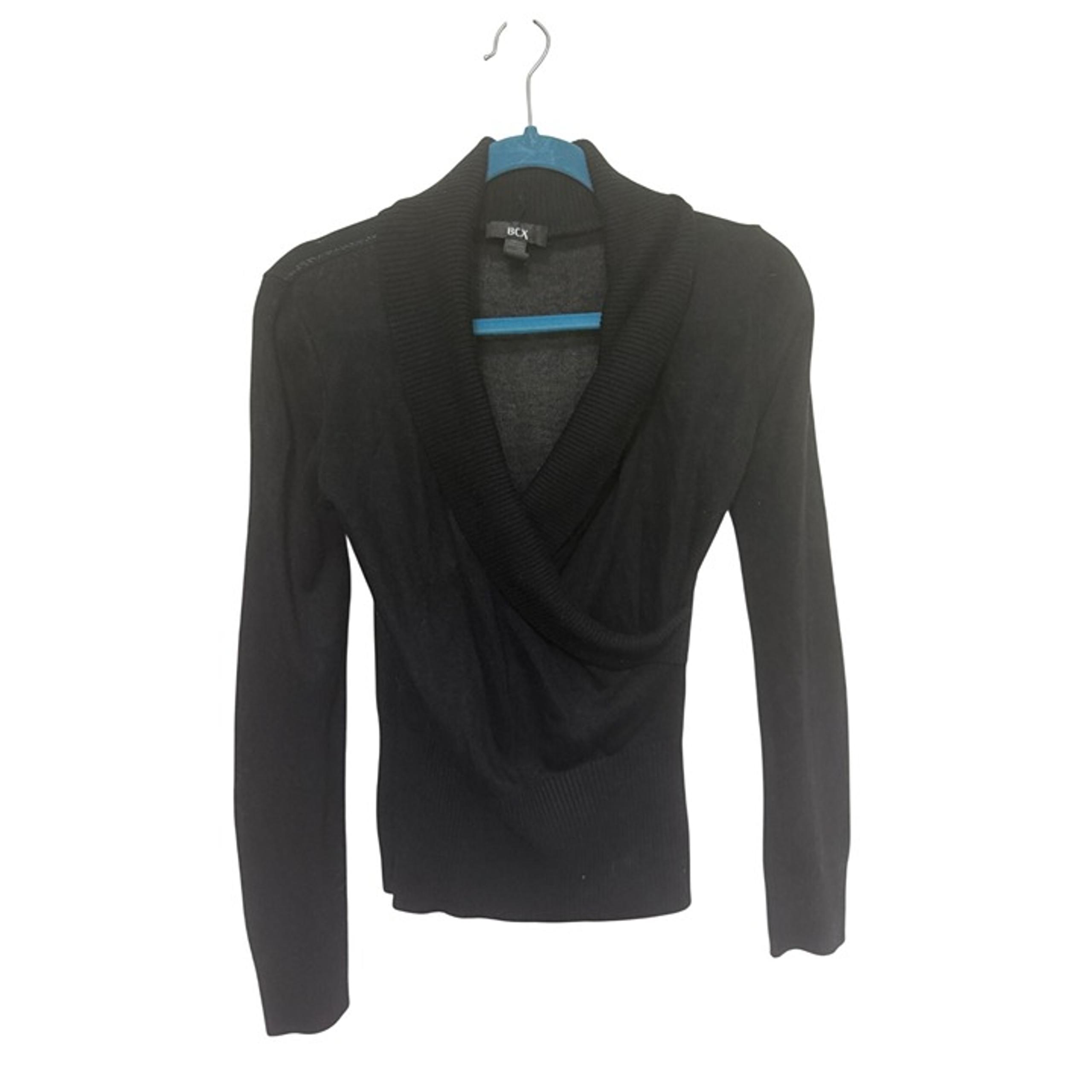 BCX Sweater Faux Wrap Black Collar Womans S