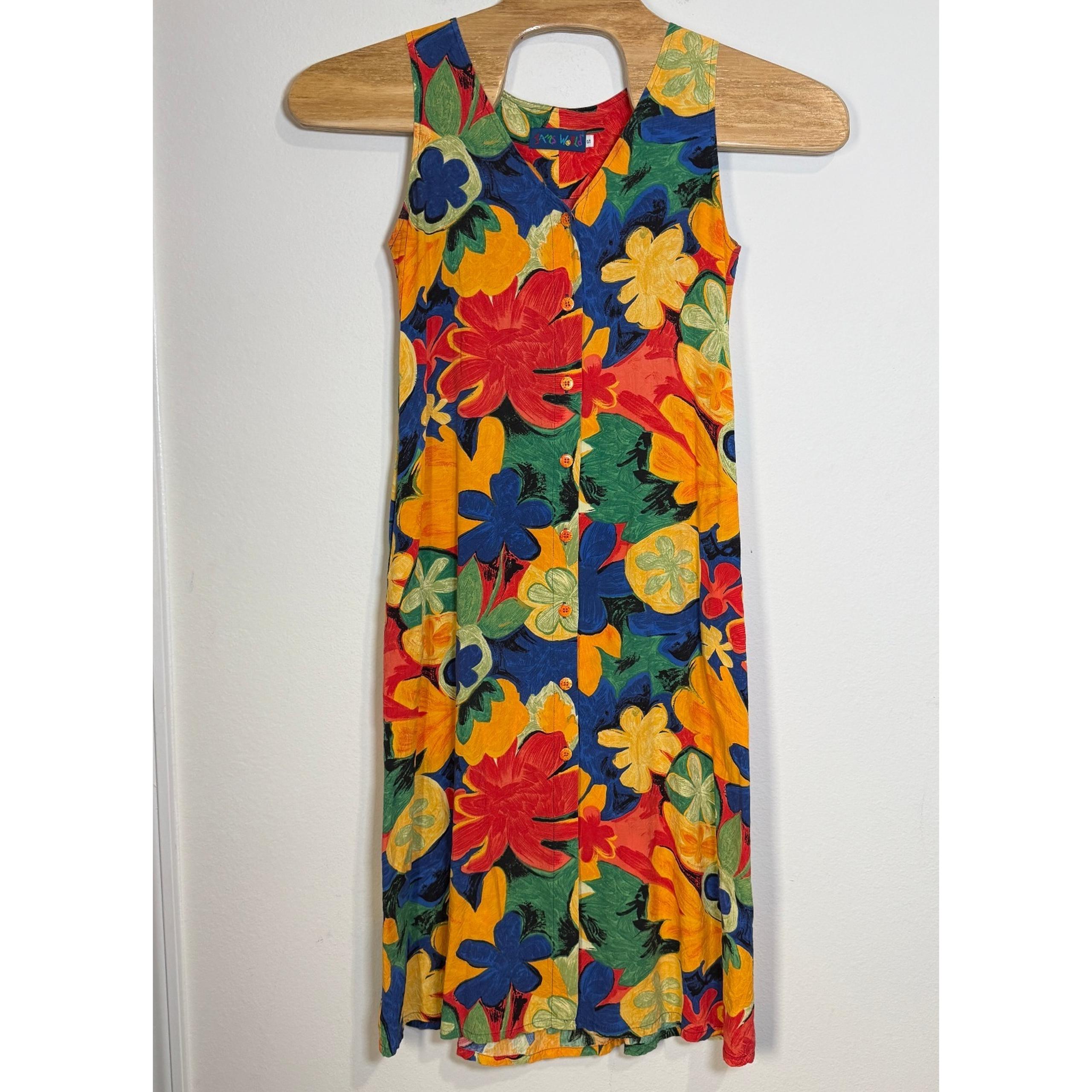 Jams World Floral Print Button Front Sleeveless Dress Colorful Summer S Small