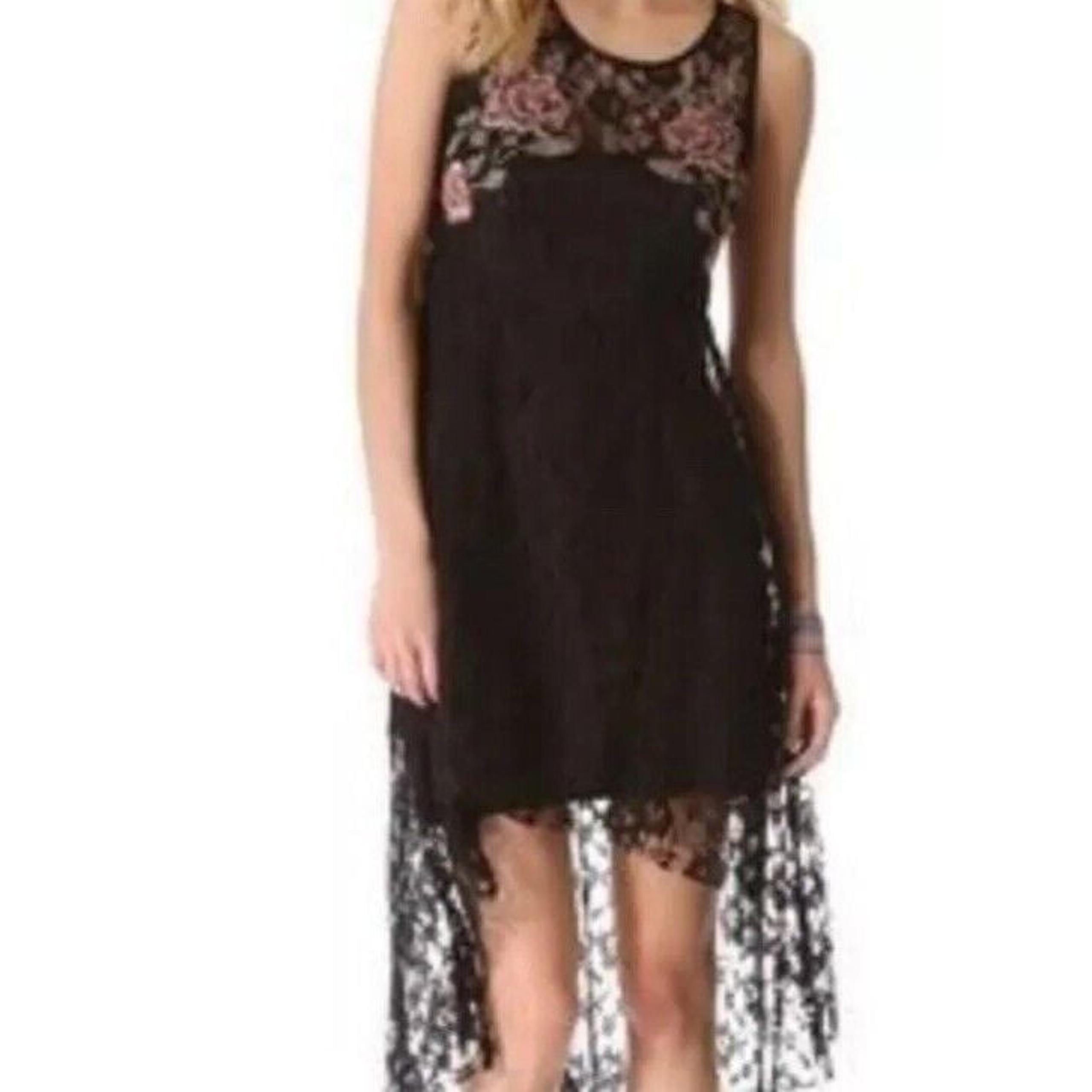Free People Black Lace Hi-low Embroidered Dress XSmall