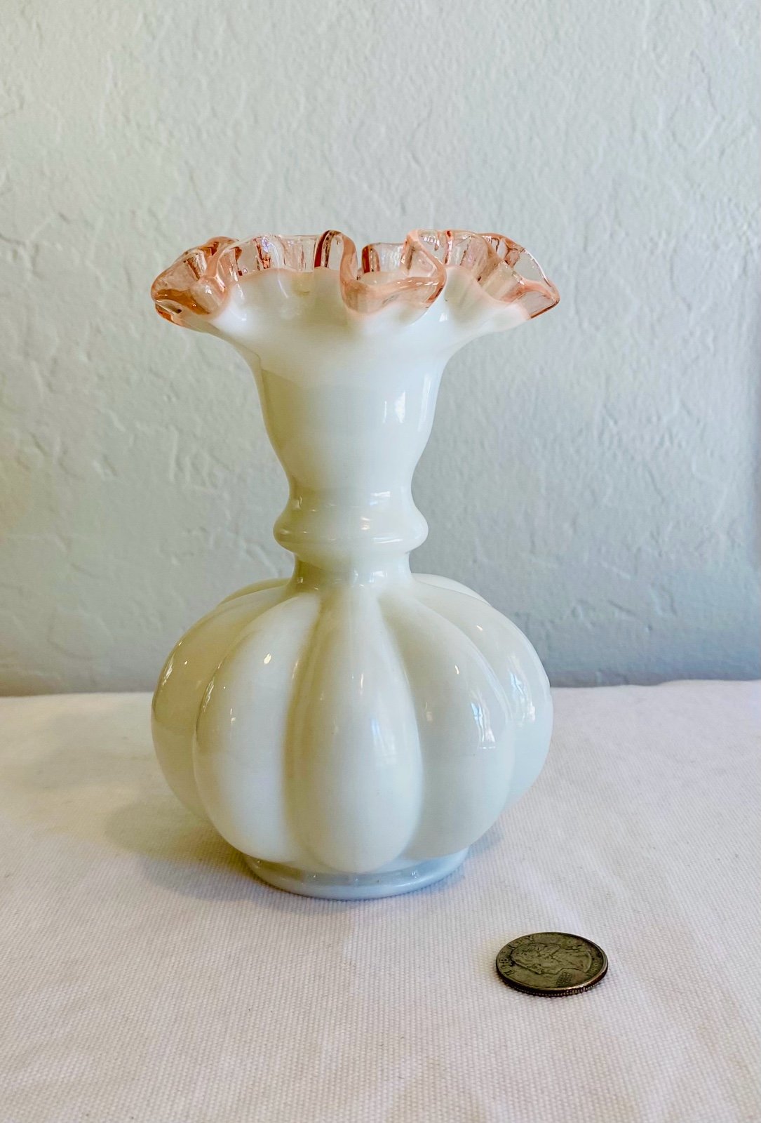 vintage fenton pink crest melon vase